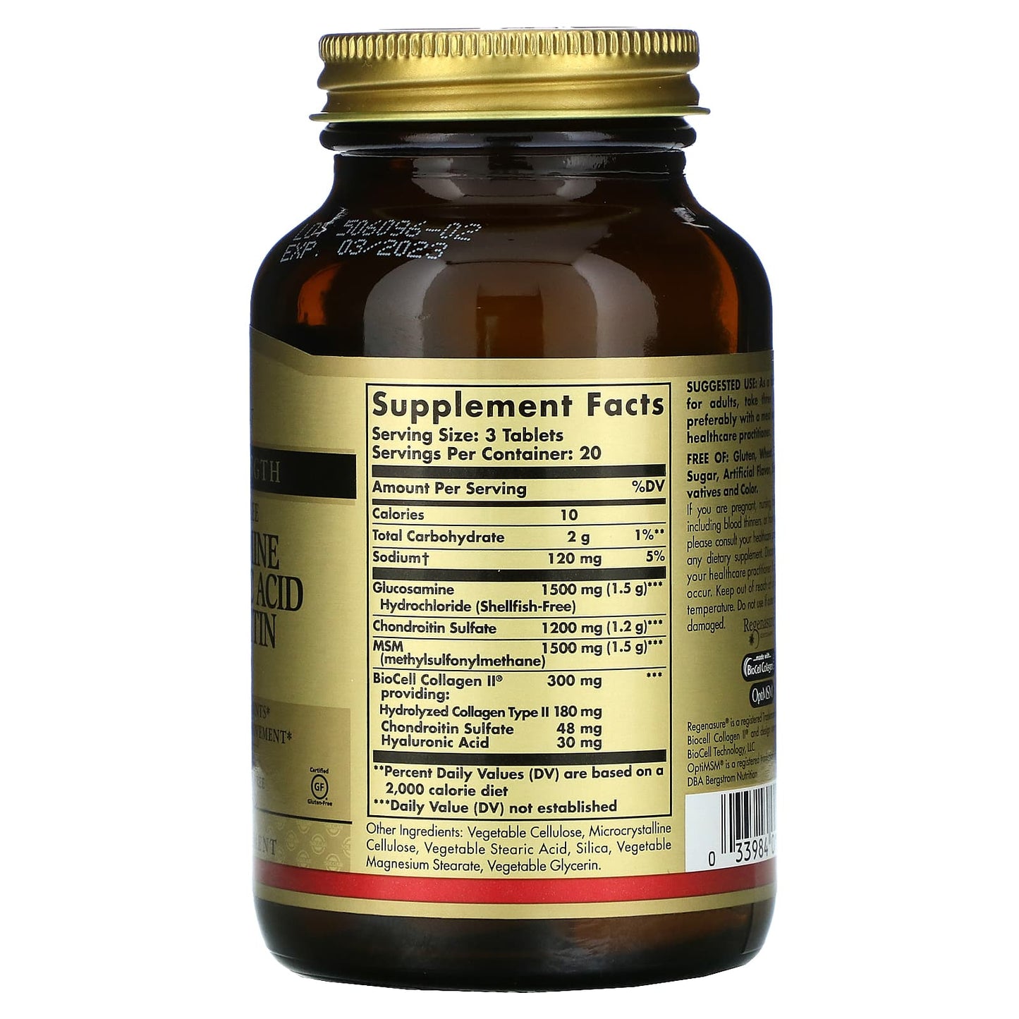 Solgar, Glucosamine/Hyaluronic Acid/Chondroitin/Msm - Shellfish-Free, 60 Tablets UPC 033984013162 | HiLife Vitamins