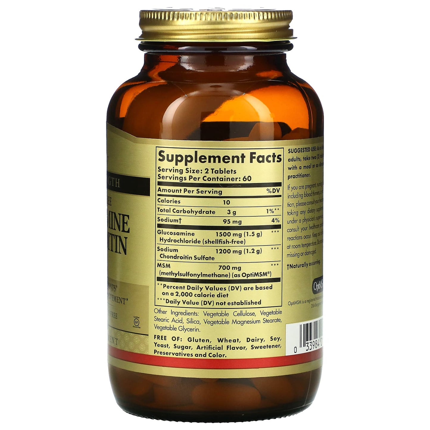 Solgar, Glucosamine Chondroitin MSM, Extra Strength, Shellfish-Free, 120 Tablets UPC 033984013193 | HiLife Vitamins
