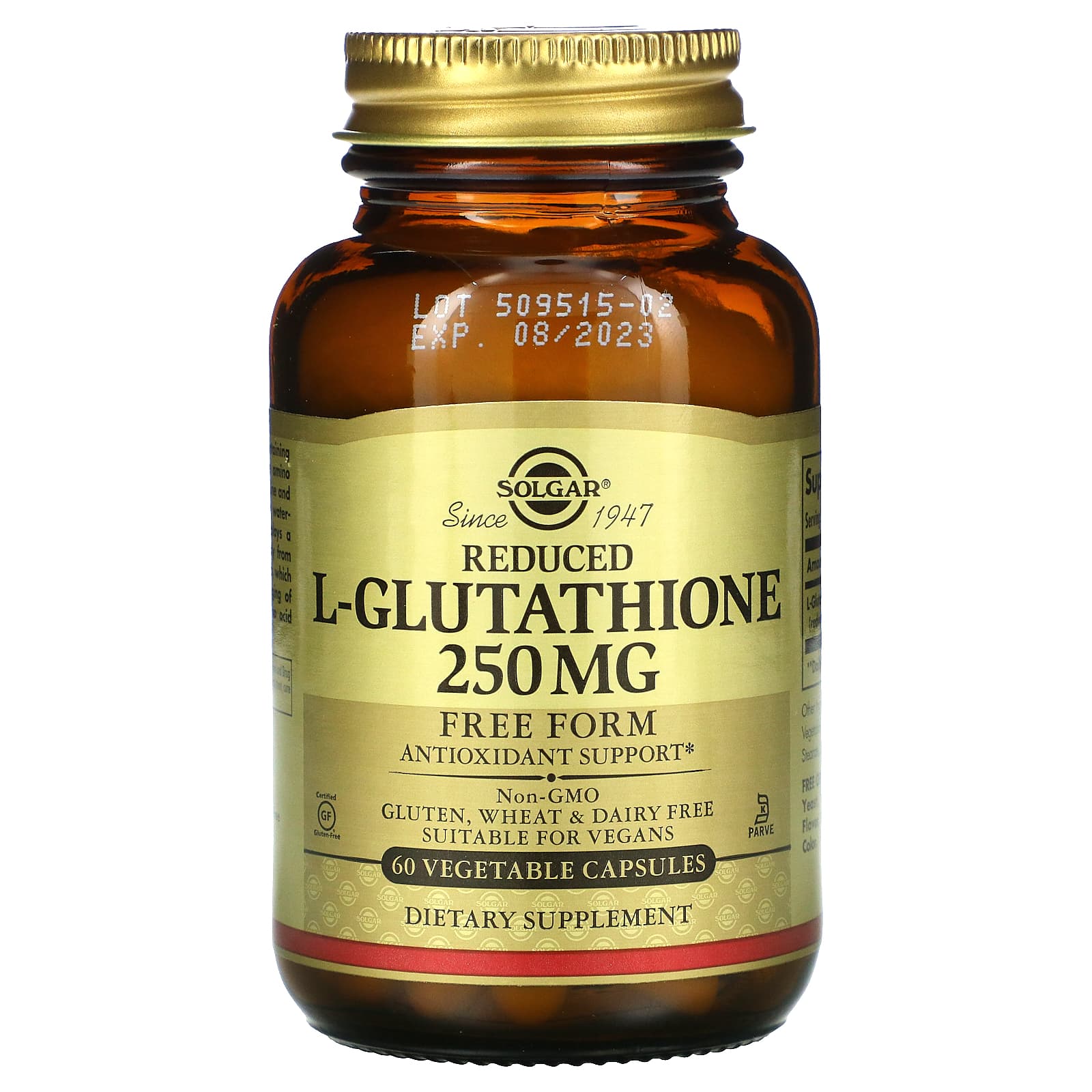 Solgar, L-Glutathione 250 mg, 60 Vegetable Capsules UPC 033984013513 | HiLife Vitamins
