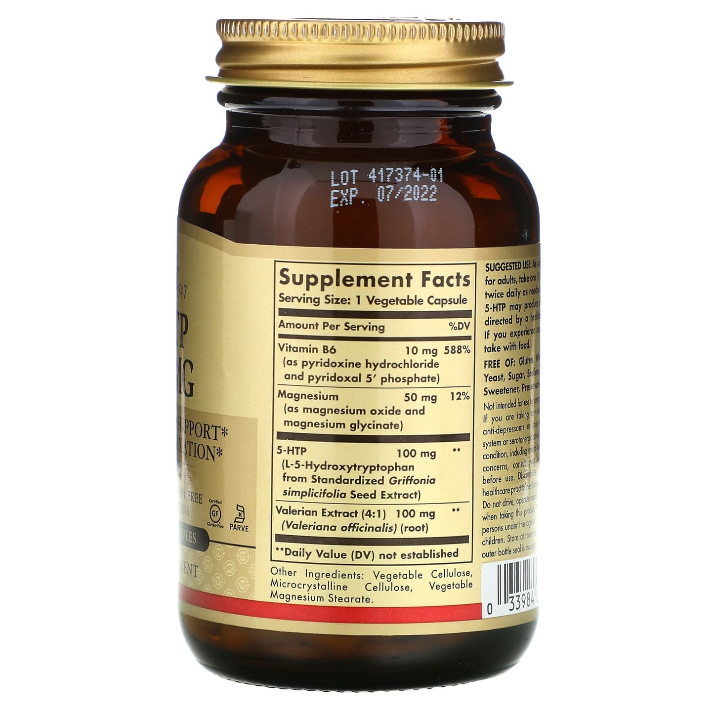 Solgar, 5-HTP, 100 mg, 90 Vegetable Capsules UPC 033984014534 | HiLife Vitamins