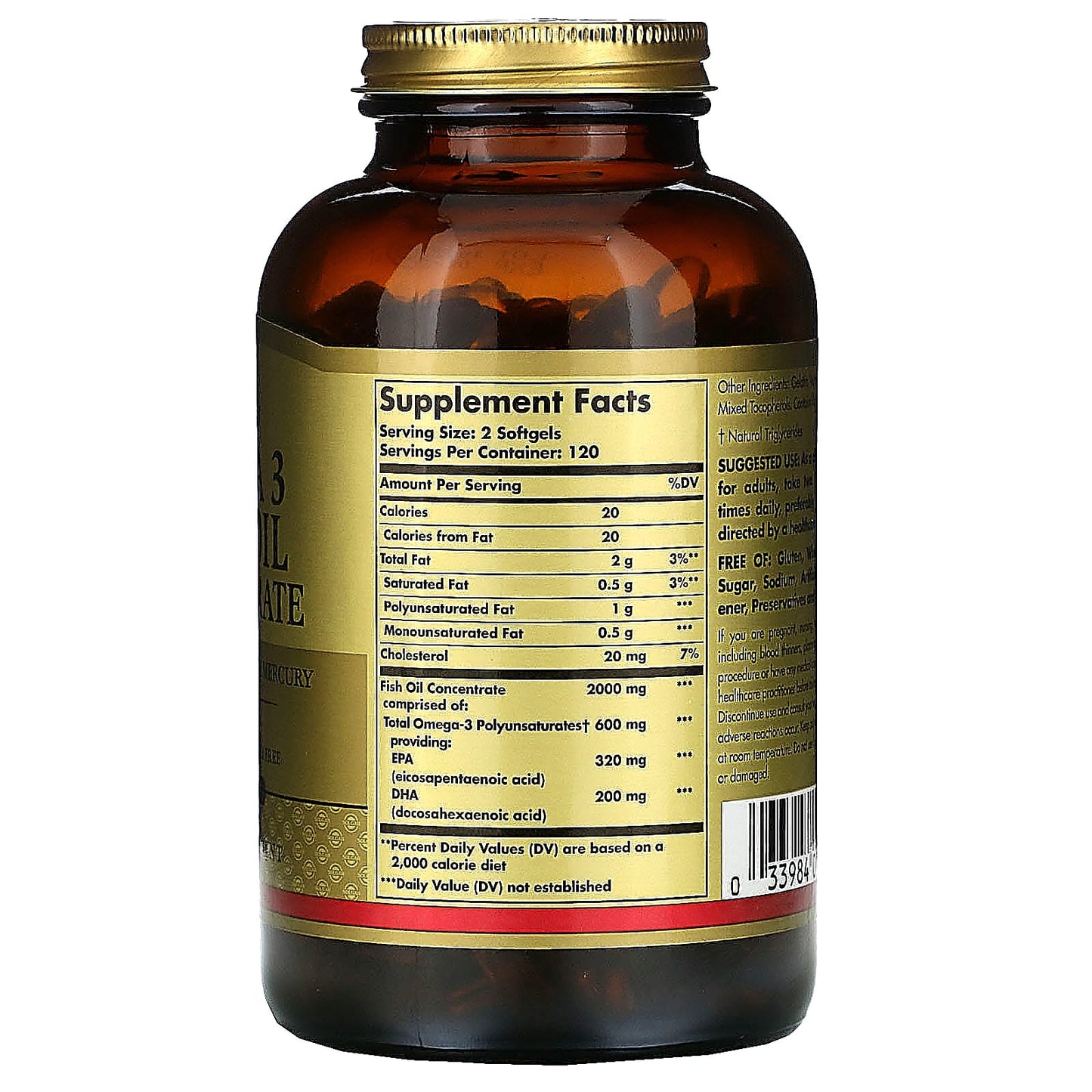 Solgar, Omega-3 Fish Oil Concentrate, 240 Softgels UPC 033984016996 | HiLife Vitamins