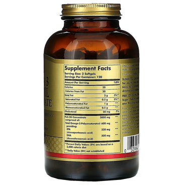 Solgar, Omega-3 Fish Oil Concentrate, 240 Softgels UPC 033984016996 | HiLife Vitamins