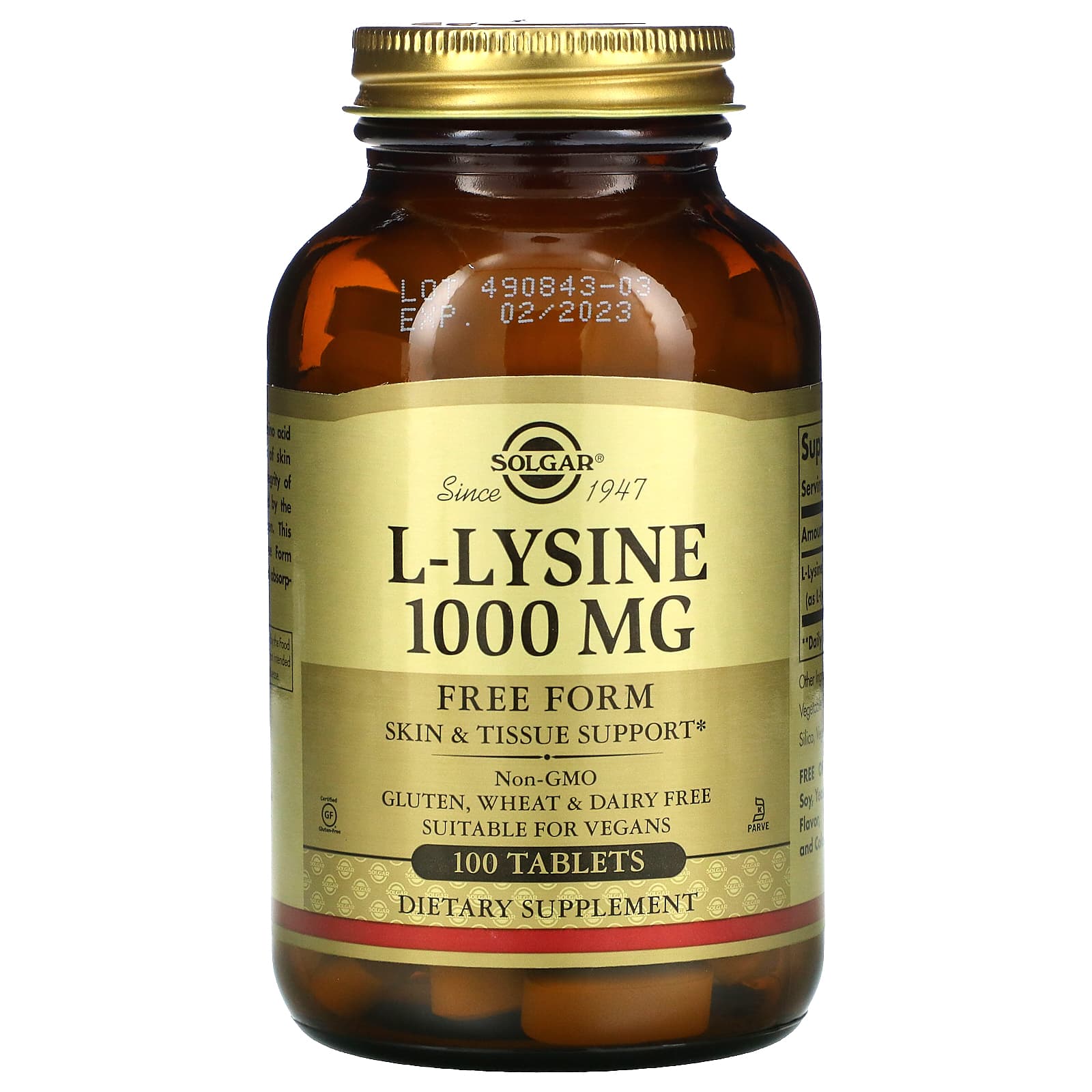 Solgar, L-Lysine 1000 mg, 100 Tablets UPC 033984017016 | HiLife Vitamins