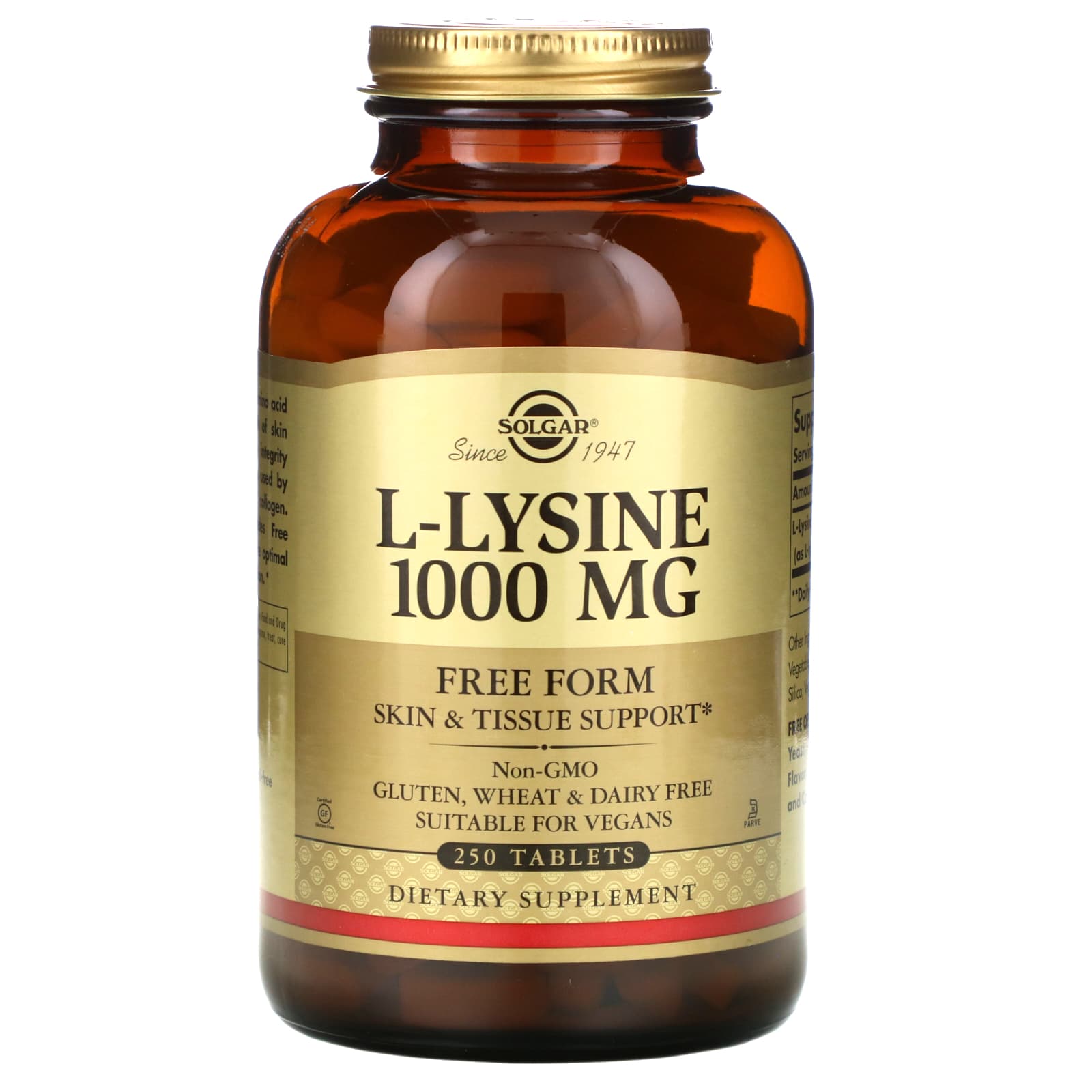 Solgar, L-Lysine 1000 mg, 250 Tablets UPC 033984017023 | HiLife Vitamins