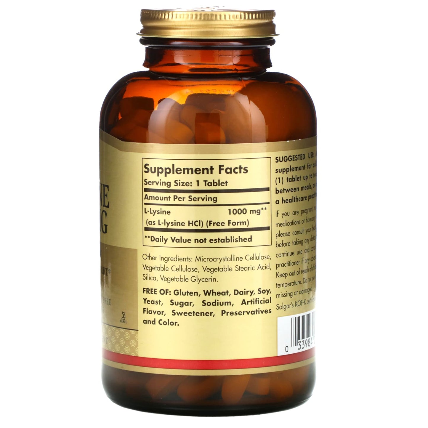 Solgar, L-Lysine 1000 mg, 250 Tablets UPC 033984017023 | HiLife Vitamins