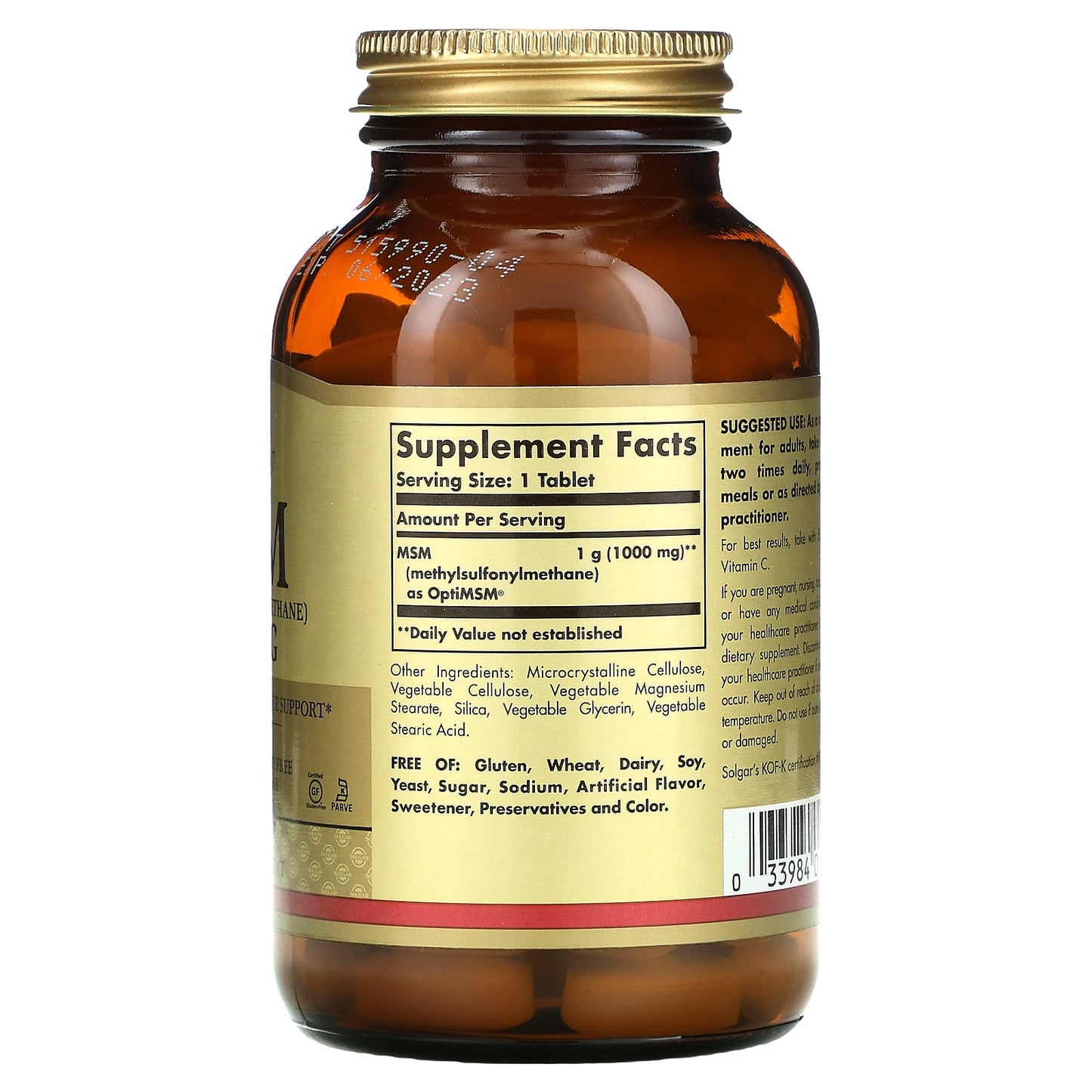 Solgar, Msm 1000 mg, 120 Tablets UPC 033984017344 | HiLife Vitamins