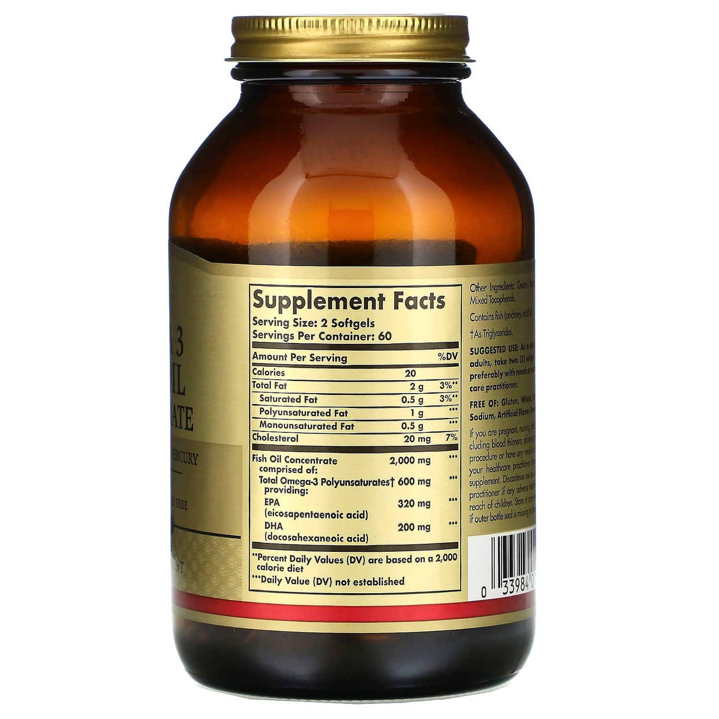 Solgar, Omega-3 Fish Oil Concentrate, 120 Softgels UPC 033984017887 | HiLife Vitamins