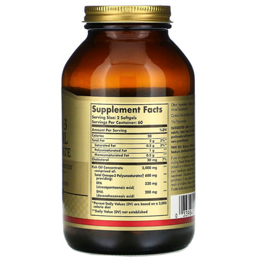 Solgar, Omega-3 Fish Oil Concentrate, 120 Softgels UPC 033984017887 | HiLife Vitamins
