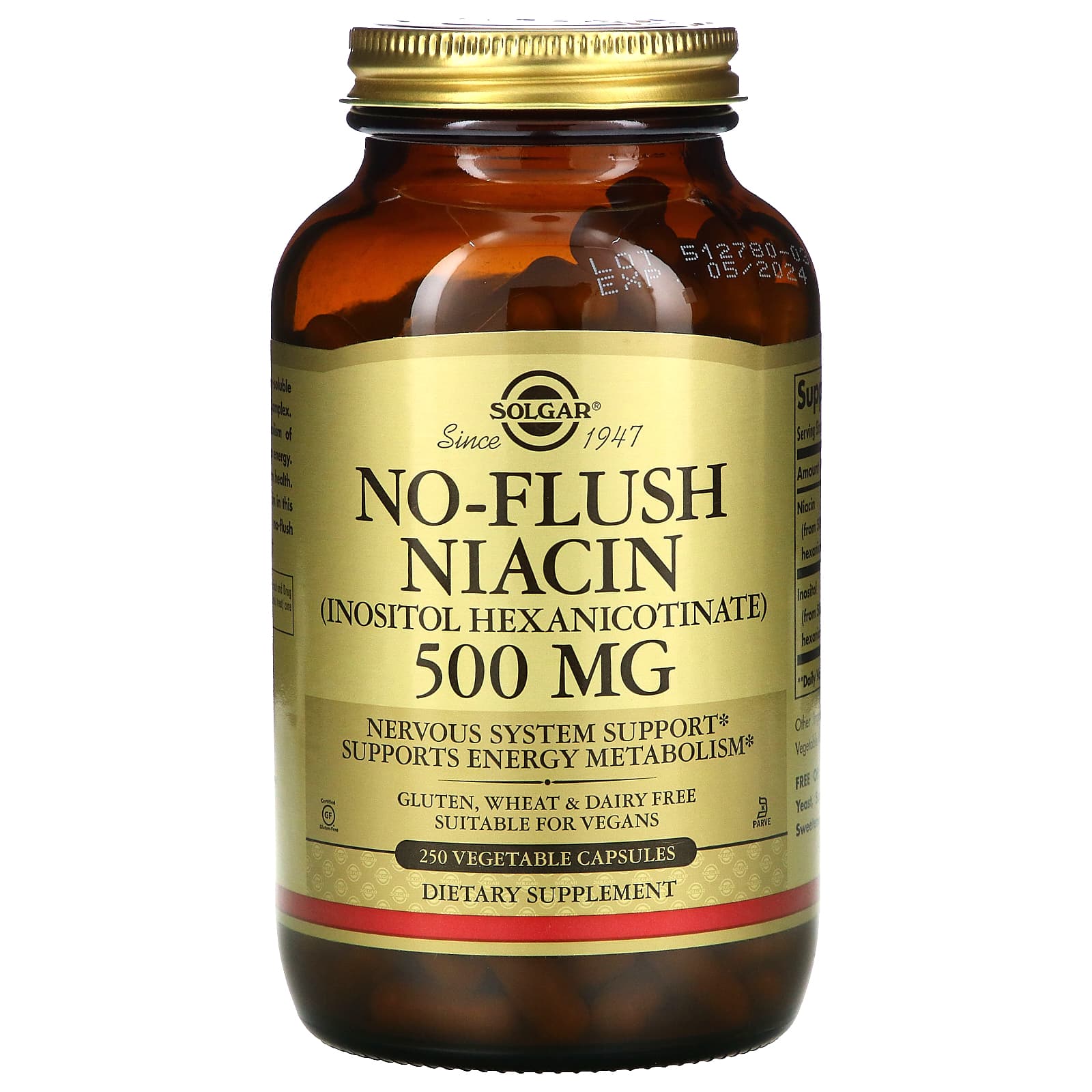 Solgar, No-Flush Niacin 500 mg, 250 Vegetable Capsules UPC 033984019126 | HiLife Vitamins