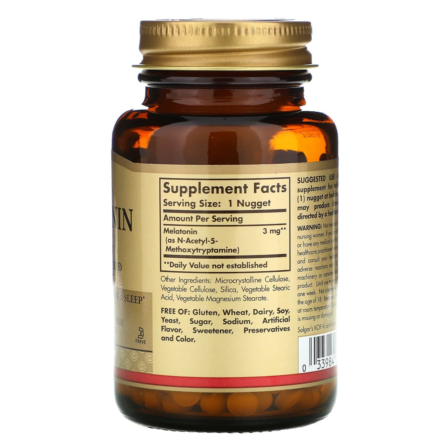 Solgar, Melatonin 3 mg, 120 Nuggets UPC 033984019355 | HiLife Vitamins