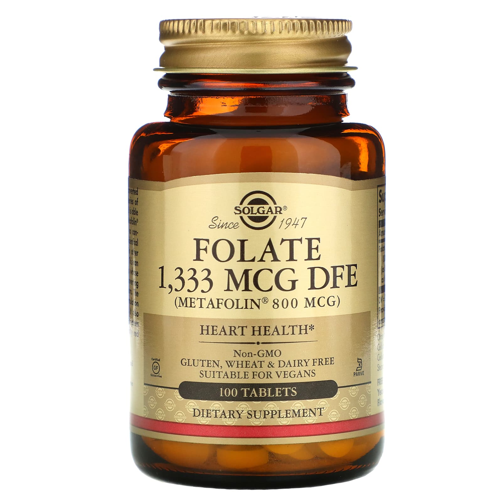 Solgar, Folate 800mcg As Metafolin, 100 Tablets UPC 033984019454 | HiLife Vitamins