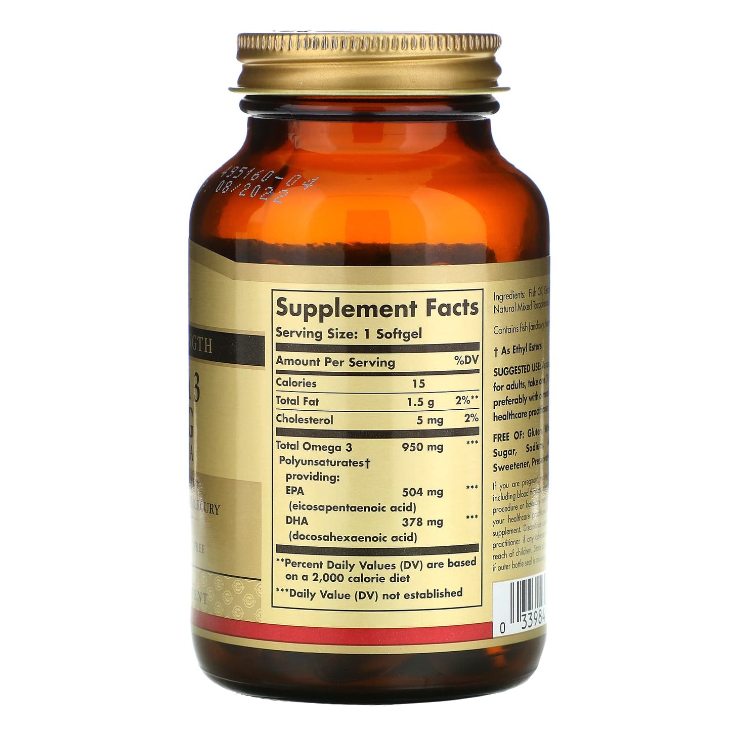 Solgar, Omega-3 "950" mg, 50 Softgels UPC 033984020573 | HiLife Vitamins