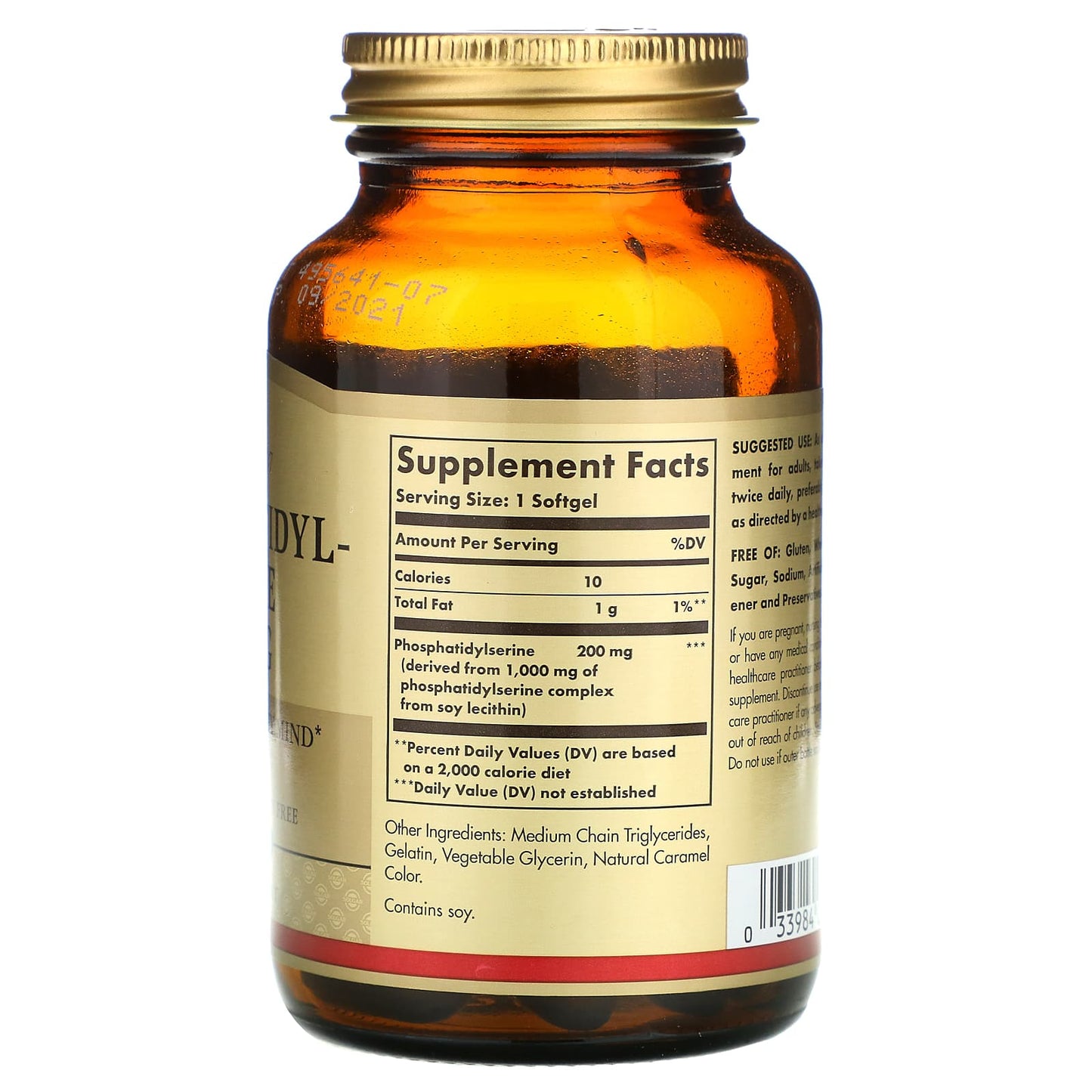 Solgar, Phosphatidylserine, 200 mg, 60 Softgels UPC 033984022089 | HiLife Vitamins