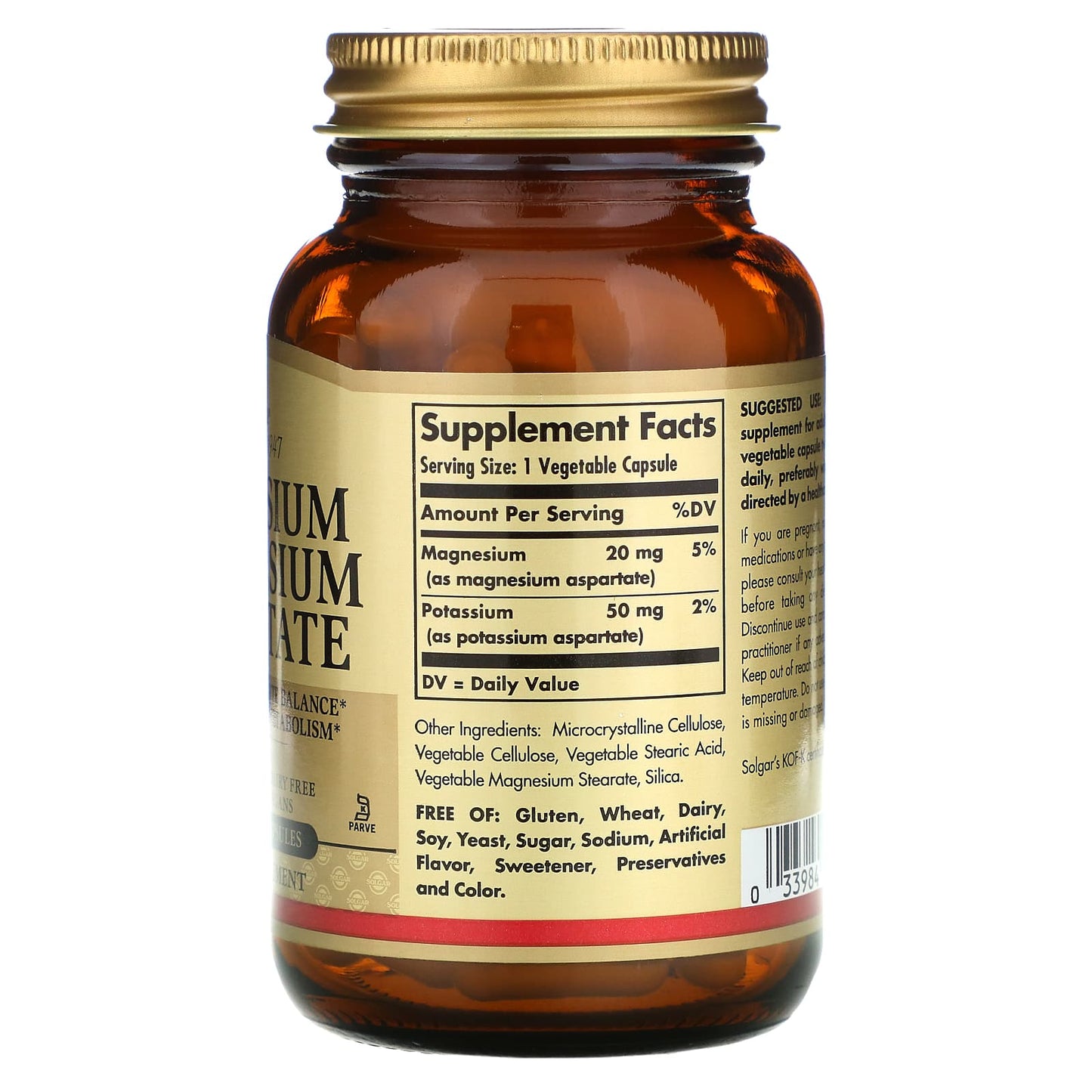 Solgar, Potassium/Mag Aspartate, 90 Vegetable Capsules UPC 033984022676 | HiLife Vitamins