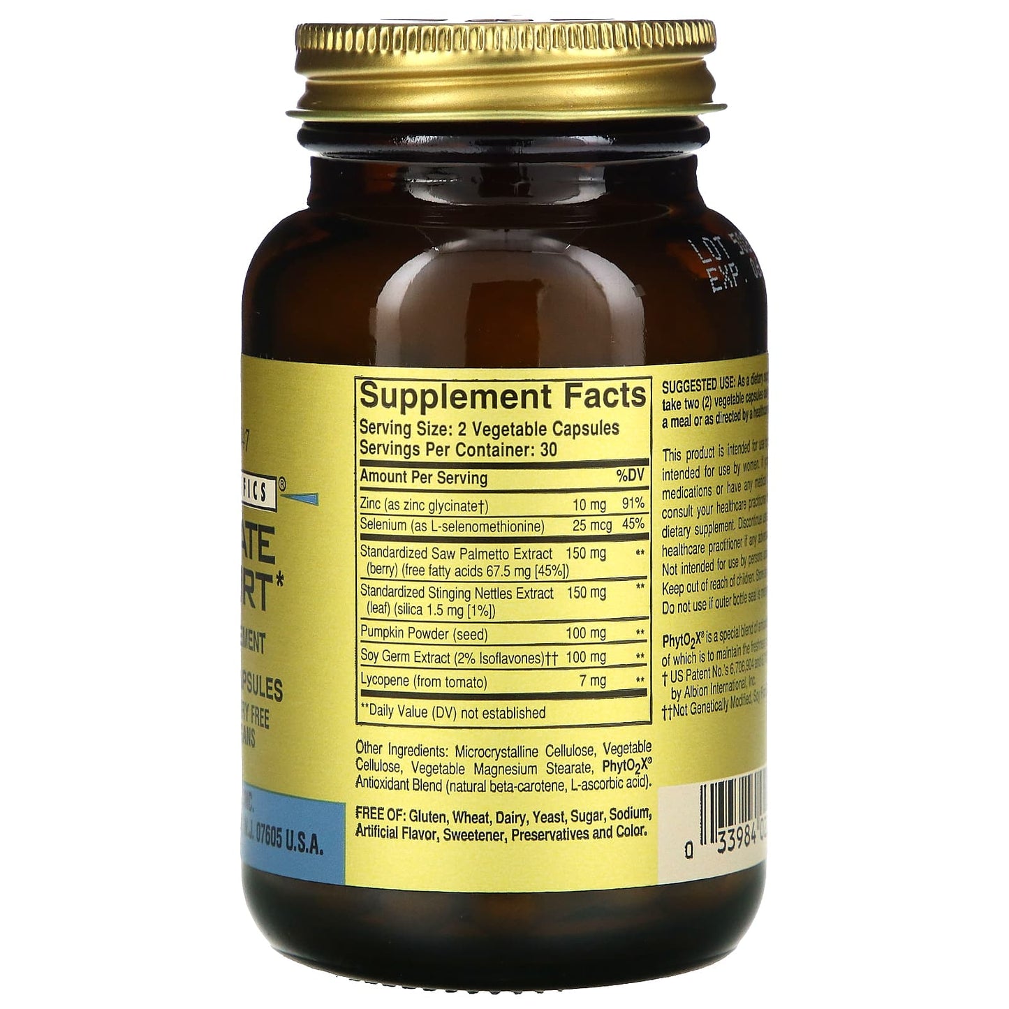 Solgar, Prostate Support, 60 Vegetable Capsules UPC 033984022959 | HiLife Vitamins