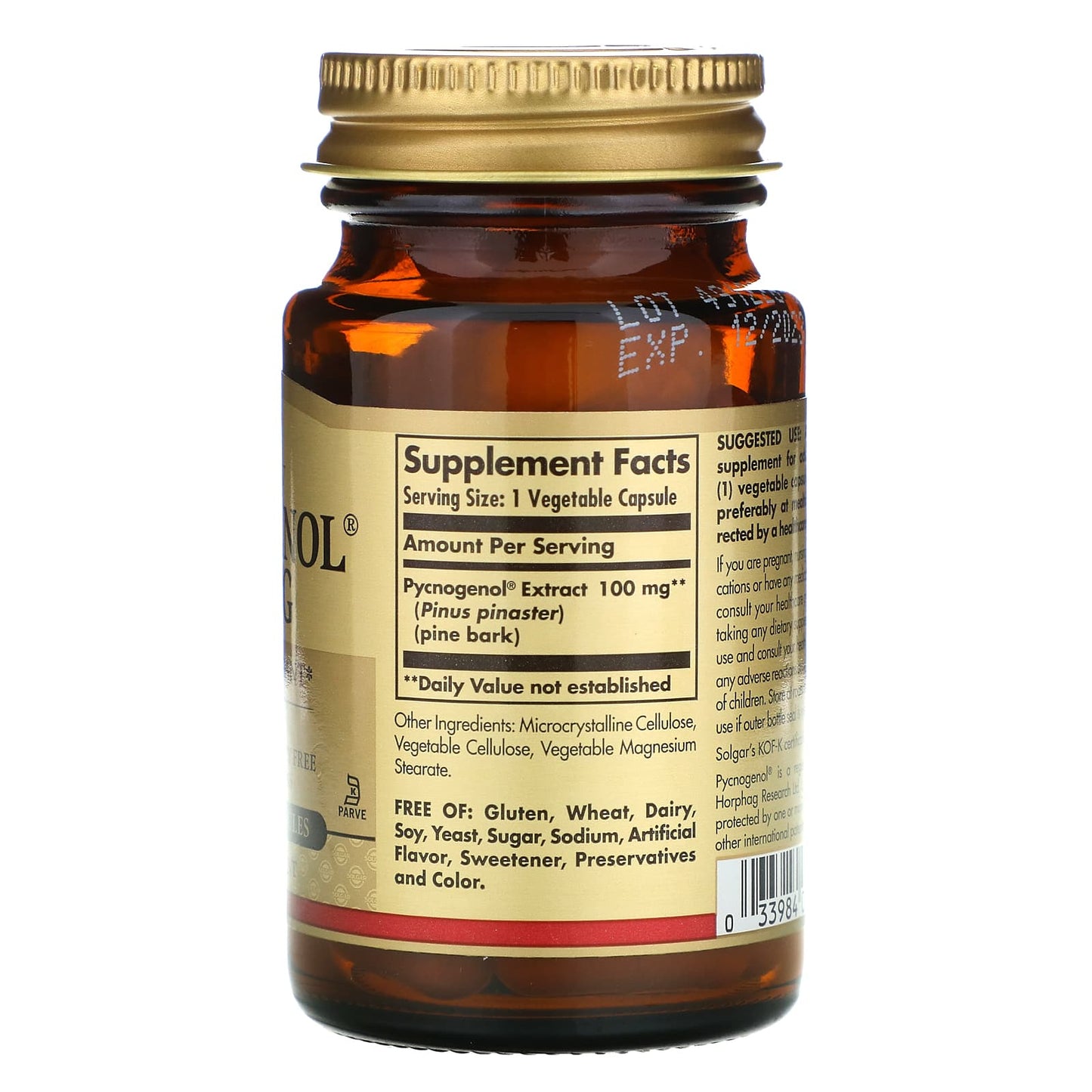 Solgar, Pycnogenol 100 mg, 30 Vegetable Capsules UPC 033984023062 | HiLife Vitamins
