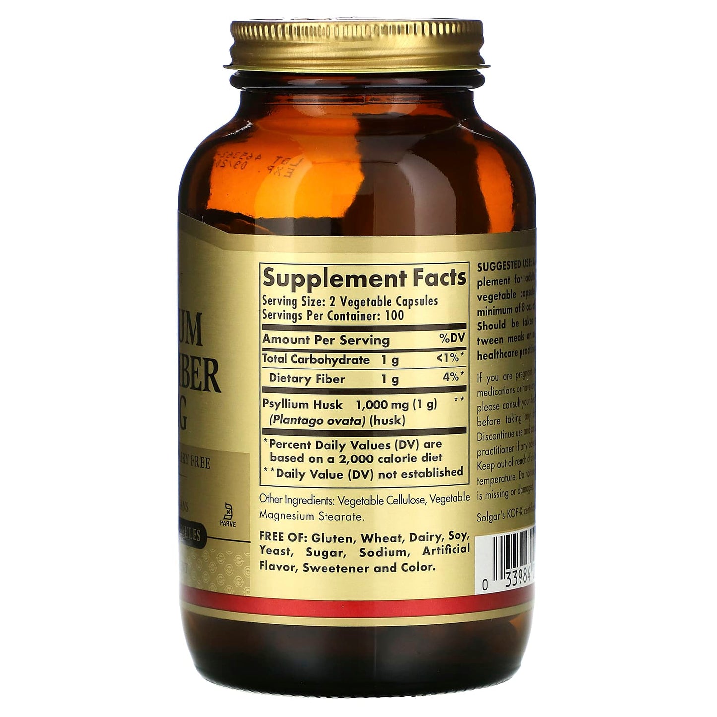 Solgar, Psyllium Husks Fiber, 200 Vegetable Capsules UPC 033984023154 | HiLife Vitamins