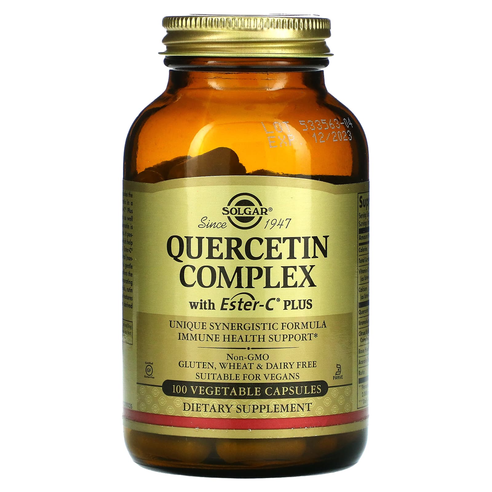 Solgar, Quercetin Complex with Ester-C Plus, 100 Vegetable Capsules UPC 033984023192 | HiLife Vitamins