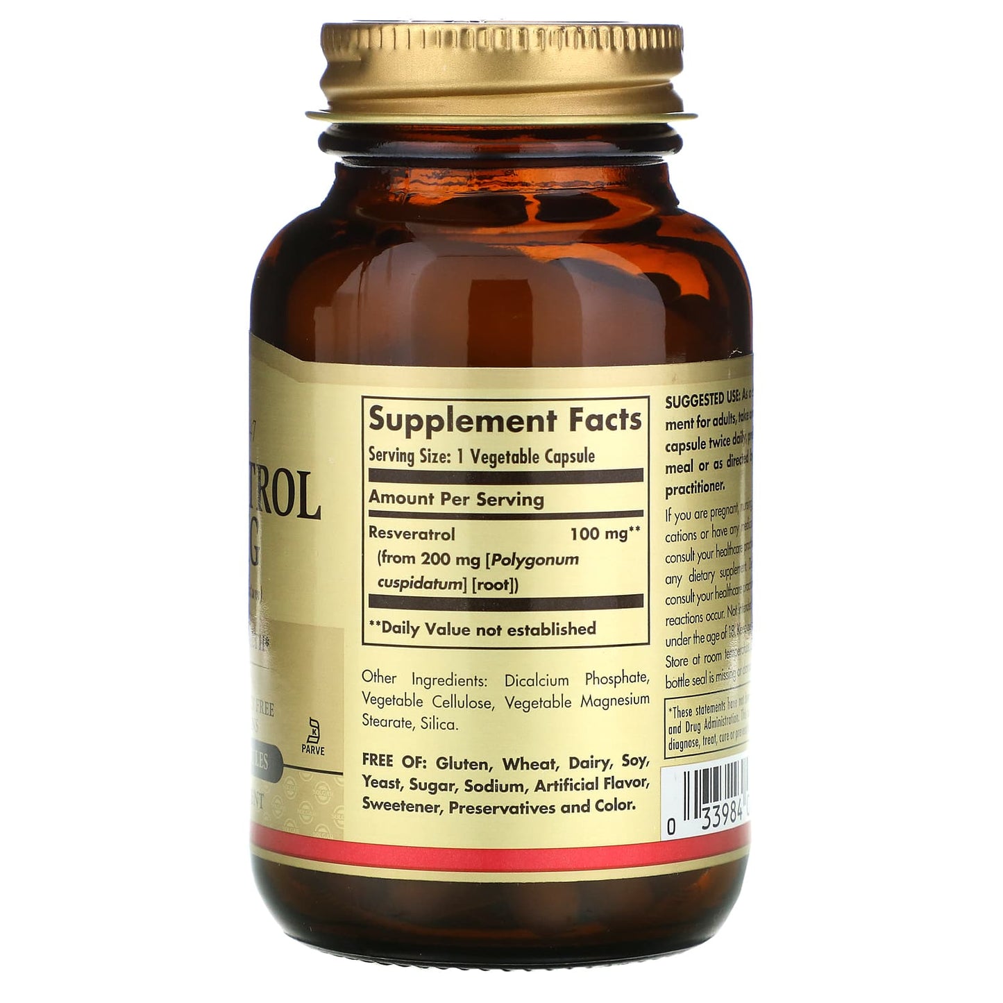 Solgar, Resveratrol 100 mg, 60 Vegetable Capsules UPC 033984023352 | HiLife Vitamins