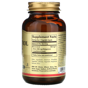Solgar, Resveratrol 100 mg, 60 Vegetable Capsules UPC 033984023352 | HiLife Vitamins