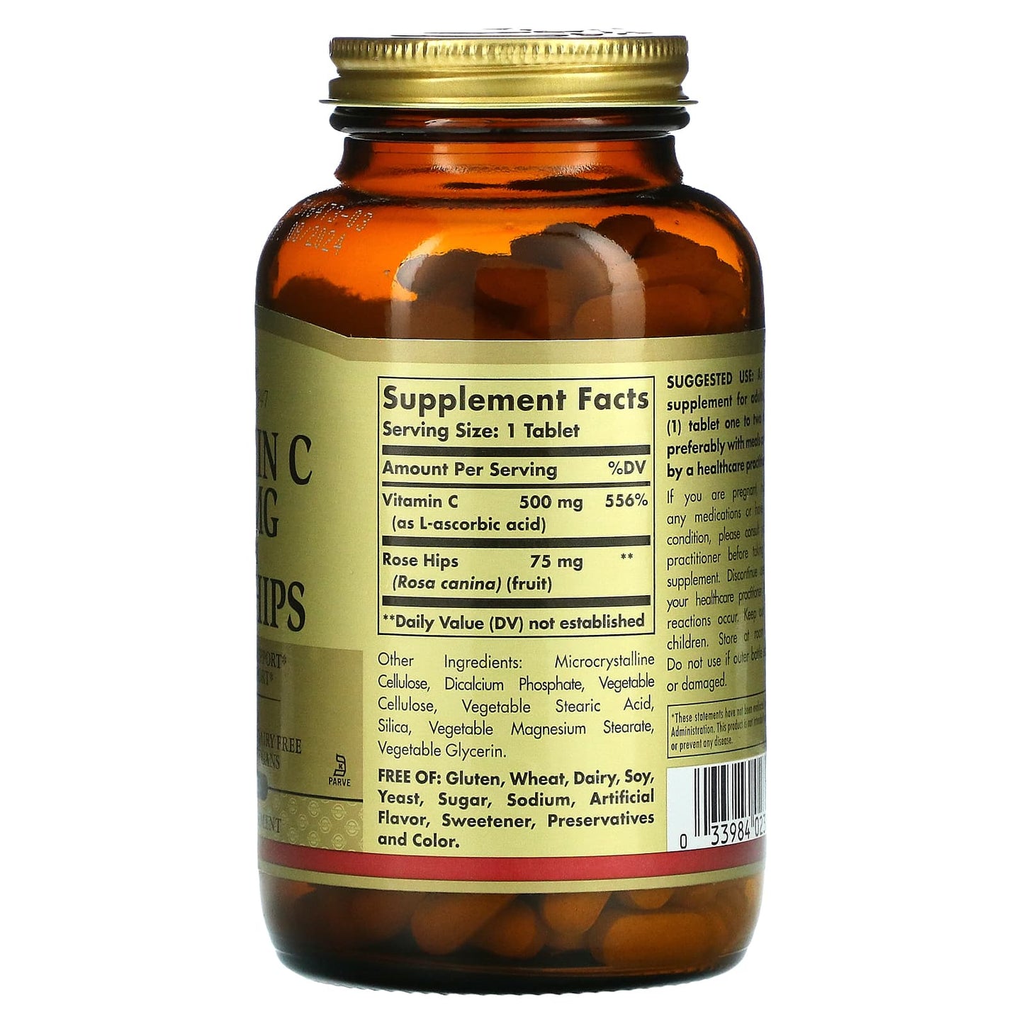 Solgar, C 500 mg With Rose Hips, 250 Tablets UPC 033984023819 | HiLife Vitamins