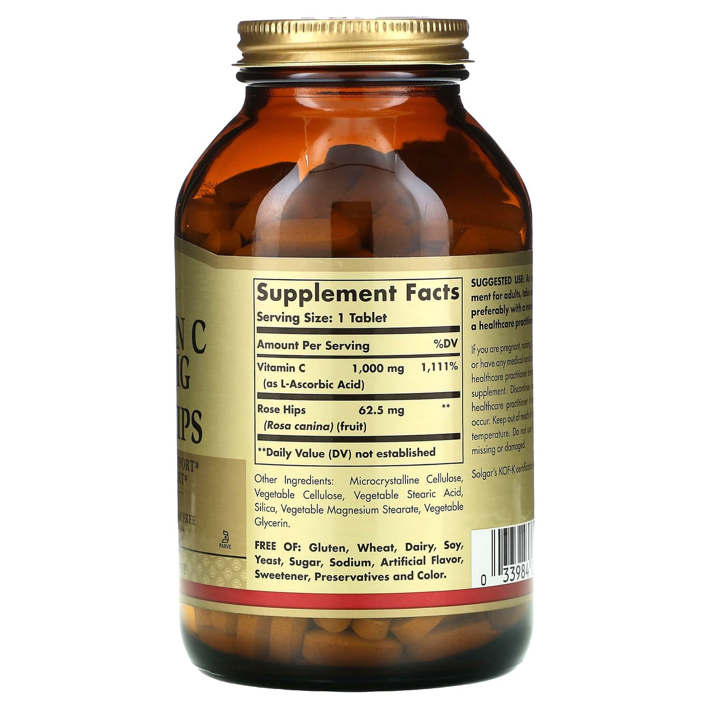 Solgar, C 1000 mg With Rose Hips, 250 Tablets UPC 033984024014 | HiLife Vitamins