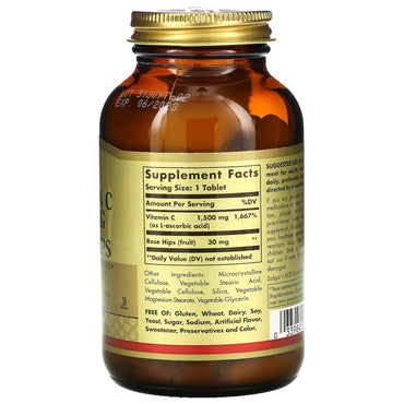 Solgar, Vitamin C with Rose Hips, 1,500 mg, 90 Tablets UPC 033984024205 | HiLife Vitamins