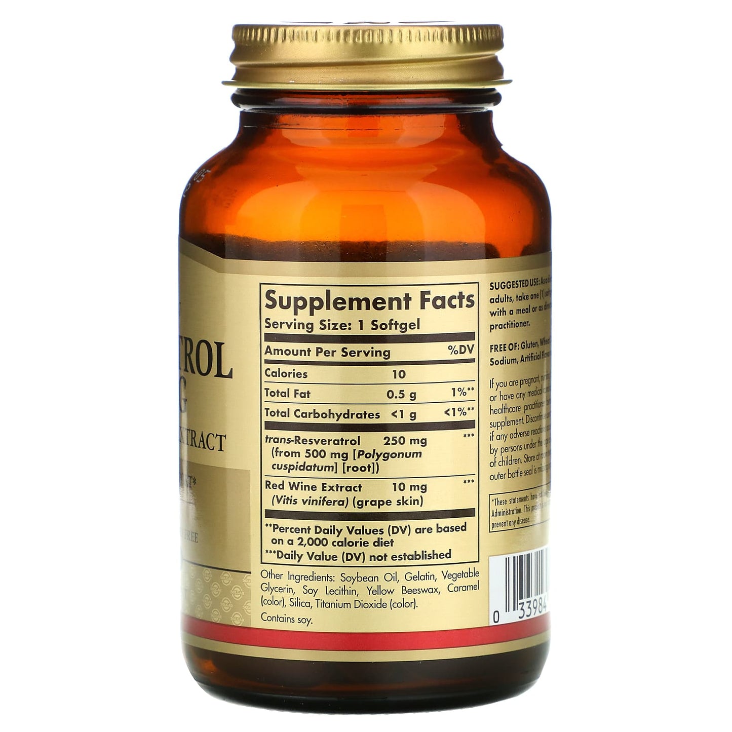 Solgar, Resveratrol 250 mg With Red Wine Extract, 60 Softgels UPC 033984024847 | HiLife Vitamins