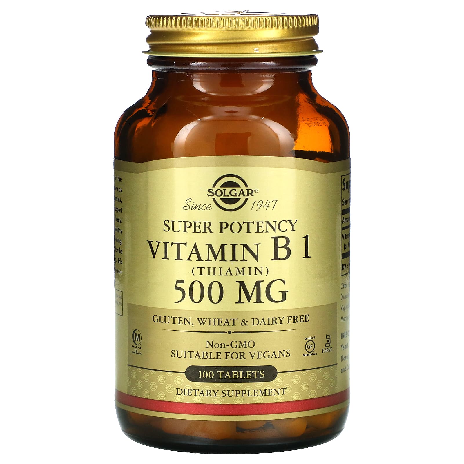 Solgar, Vitamin B-1 500 mg, 100 Tablets UPC 033984029804 | HiLife Vitamins