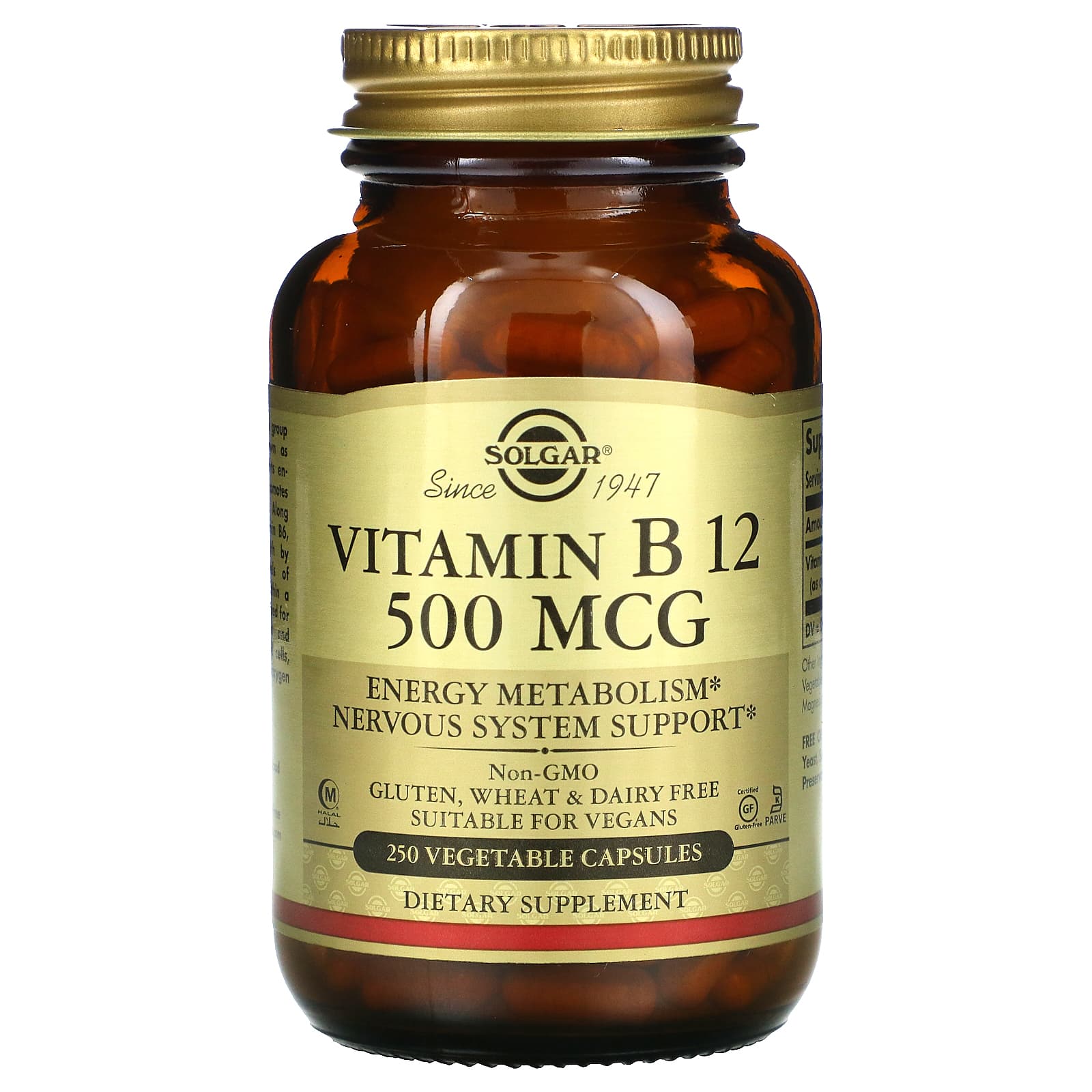 Solgar, Vitamin B-12 500 Mcg, 250 Vegetable Capsules UPC 033984032118 | HiLife Vitamins