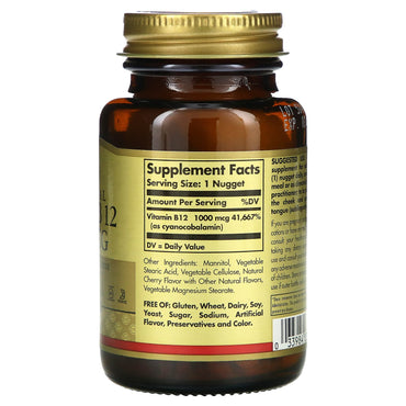Solgar, Sublingual Vitamin B12, 1,000 mcg, 250 Nuggets UPC 033984032309 | HiLife Vitamins