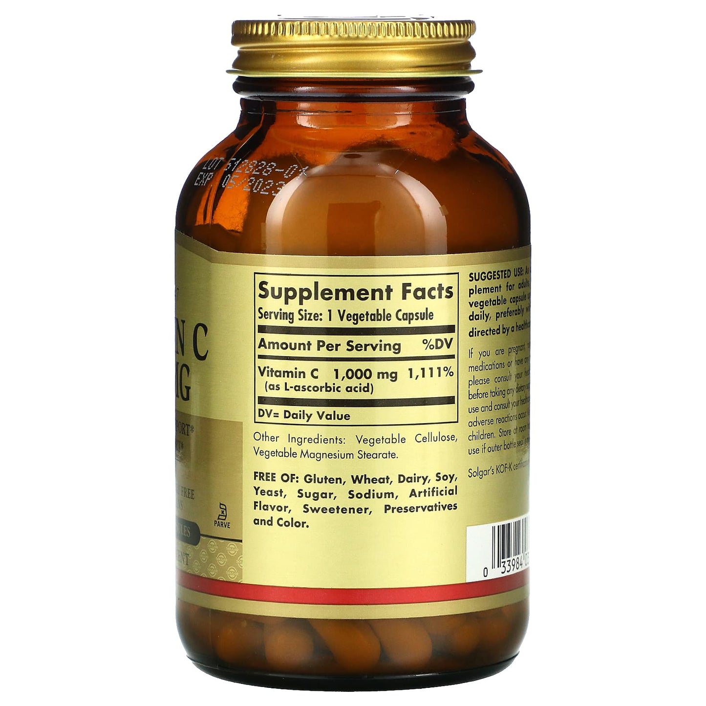 Solgar, Vitamin C 1000 mg, 100 Vegetable Capsules UPC 033984032804 | HiLife Vitamins