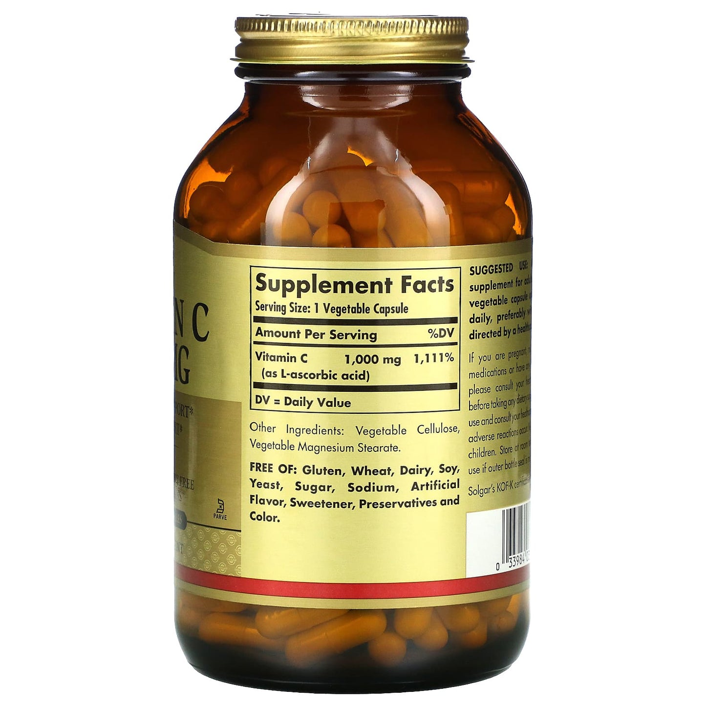 Solgar, Vitamin C, 1,000 mg, 250 Vegetable Capsules UPC 033984032811 | HiLife Vitamins