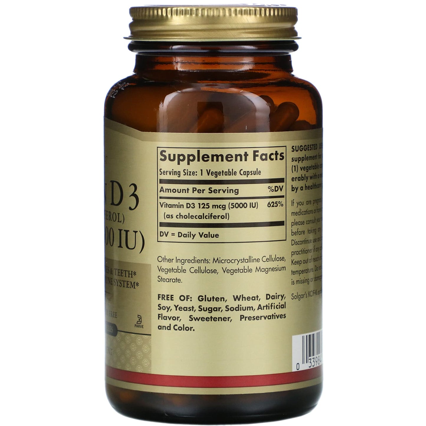Solgar, D3 Cholecalciferol 5000 IU, 240 Vegetable Capsules UPC 033984033146 | HiLife Vitamins
