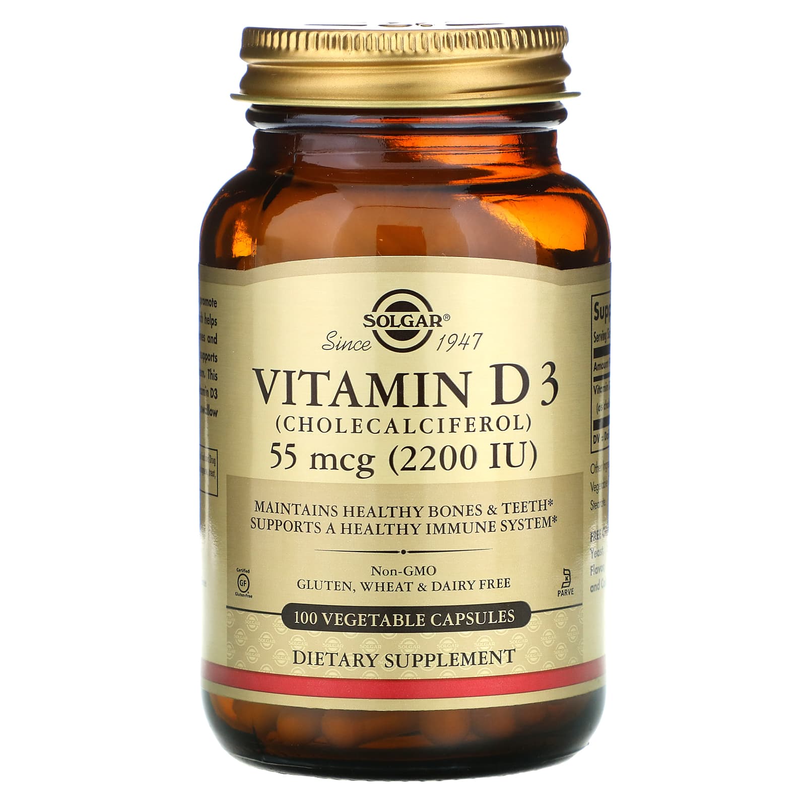 Solgar, Vitamin D3 (Cholecalciferol), 55 mcg (2,200 IU), 100 Vegetable Capsules UPC 033984033177 | HiLife Vitamins