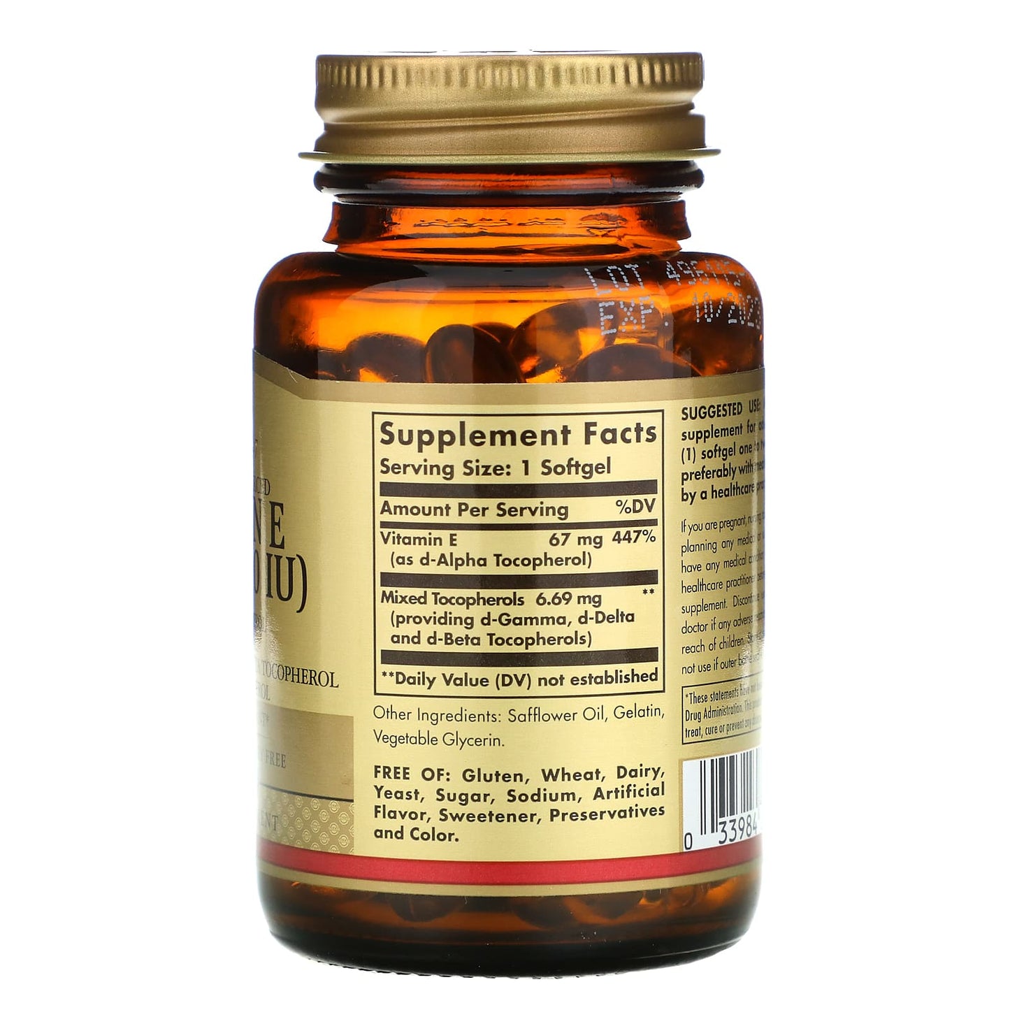 Solgar, Vitamin E 100 IU Mixed, 100 Softgels UPC 033984034617 | HiLife Vitamins