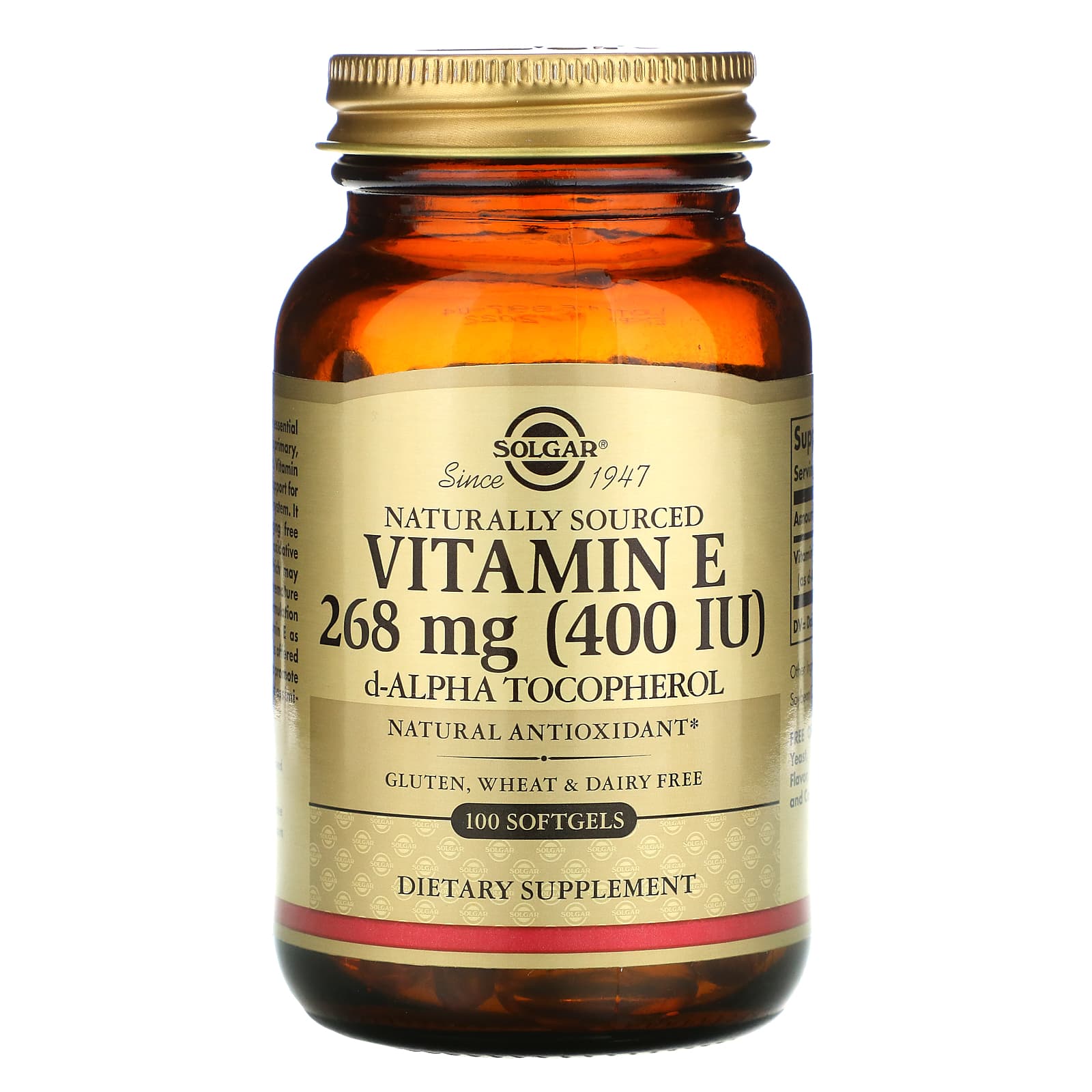 Solgar, E 400 IU Alpha, 100 Softgels UPC 033984035218 | HiLife Vitamins