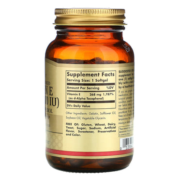 Solgar, E 400 IU Alpha, 100 Softgels UPC 033984035218 | HiLife Vitamins