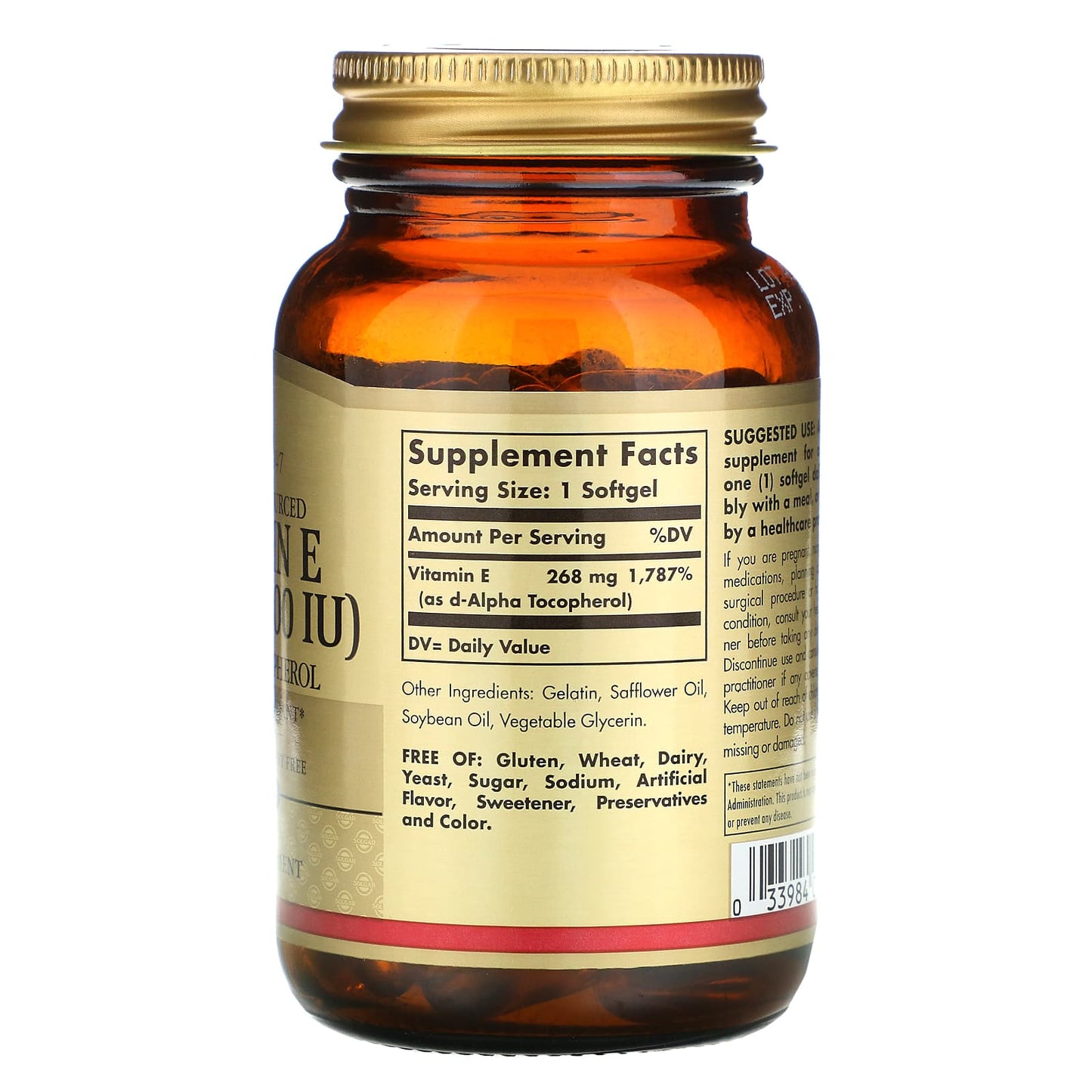 Solgar, E 400 IU Alpha, 100 Softgels UPC 033984035218 | HiLife Vitamins