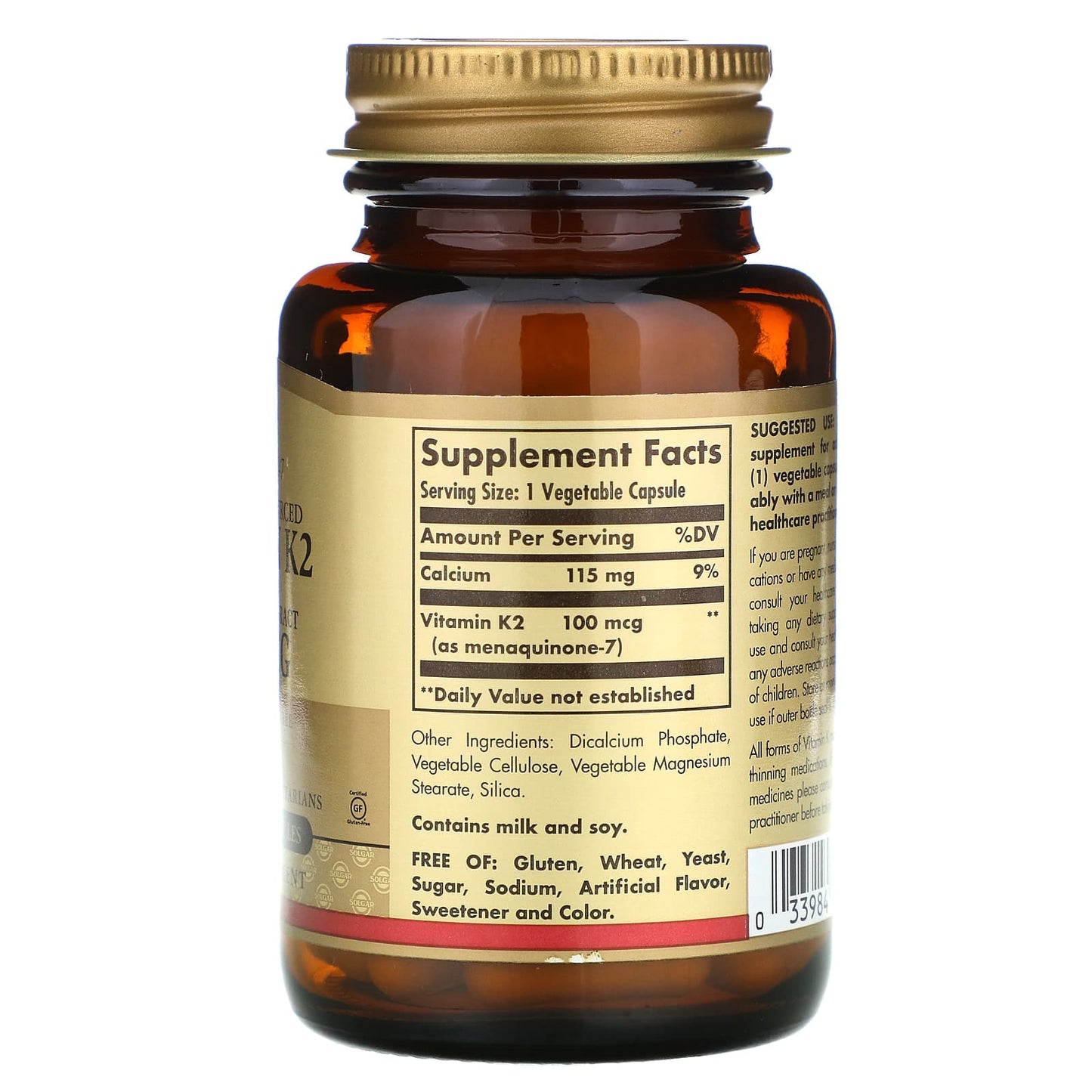 Solgar, Vitamin K2 Mk-7 100 Mcg, 50 Vegetable Capsules UPC 033984036031 | HiLife Vitamins