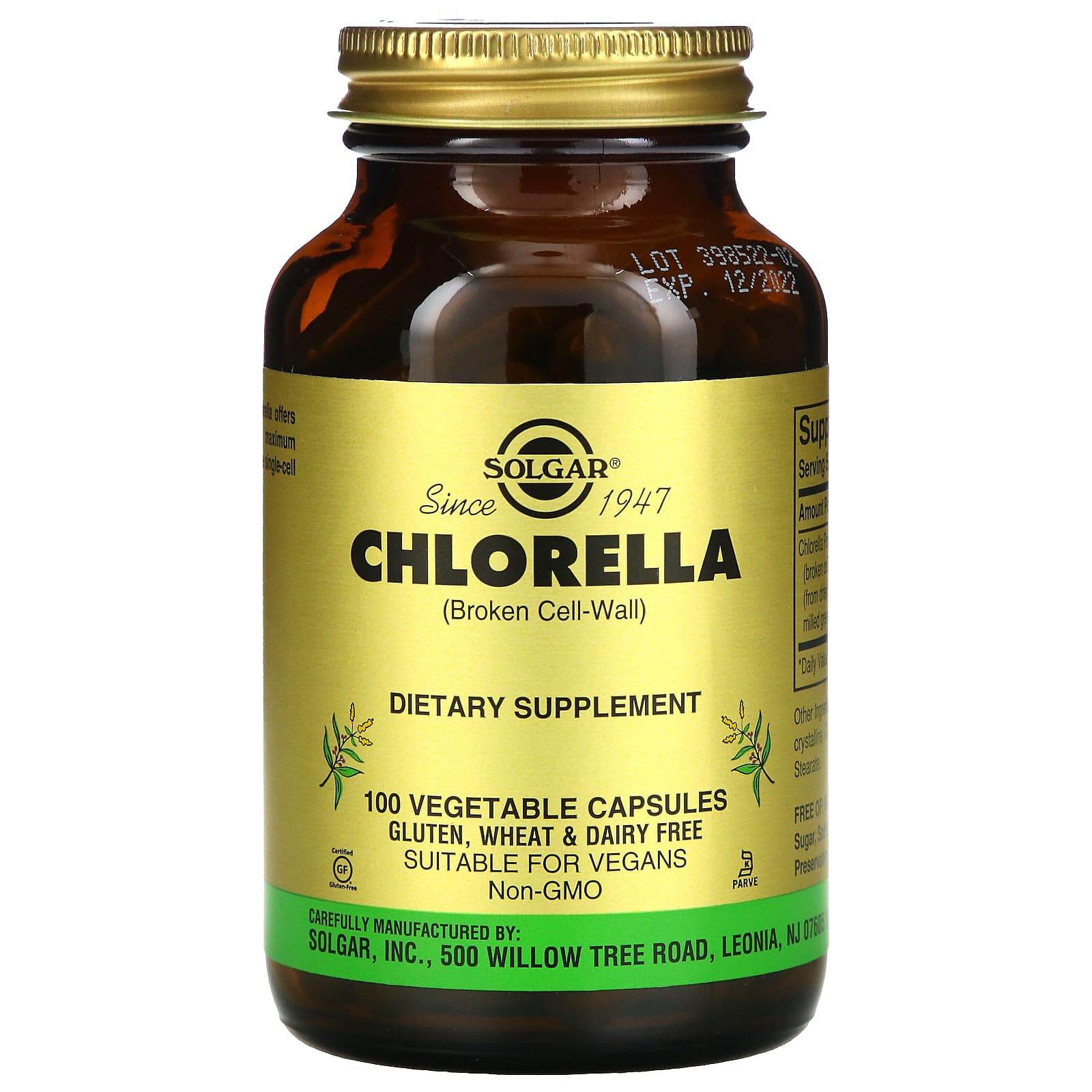 Solgar, Chlorella, 100 Vegetable Capsules UPC 033984038189 | HiLife Vitamins