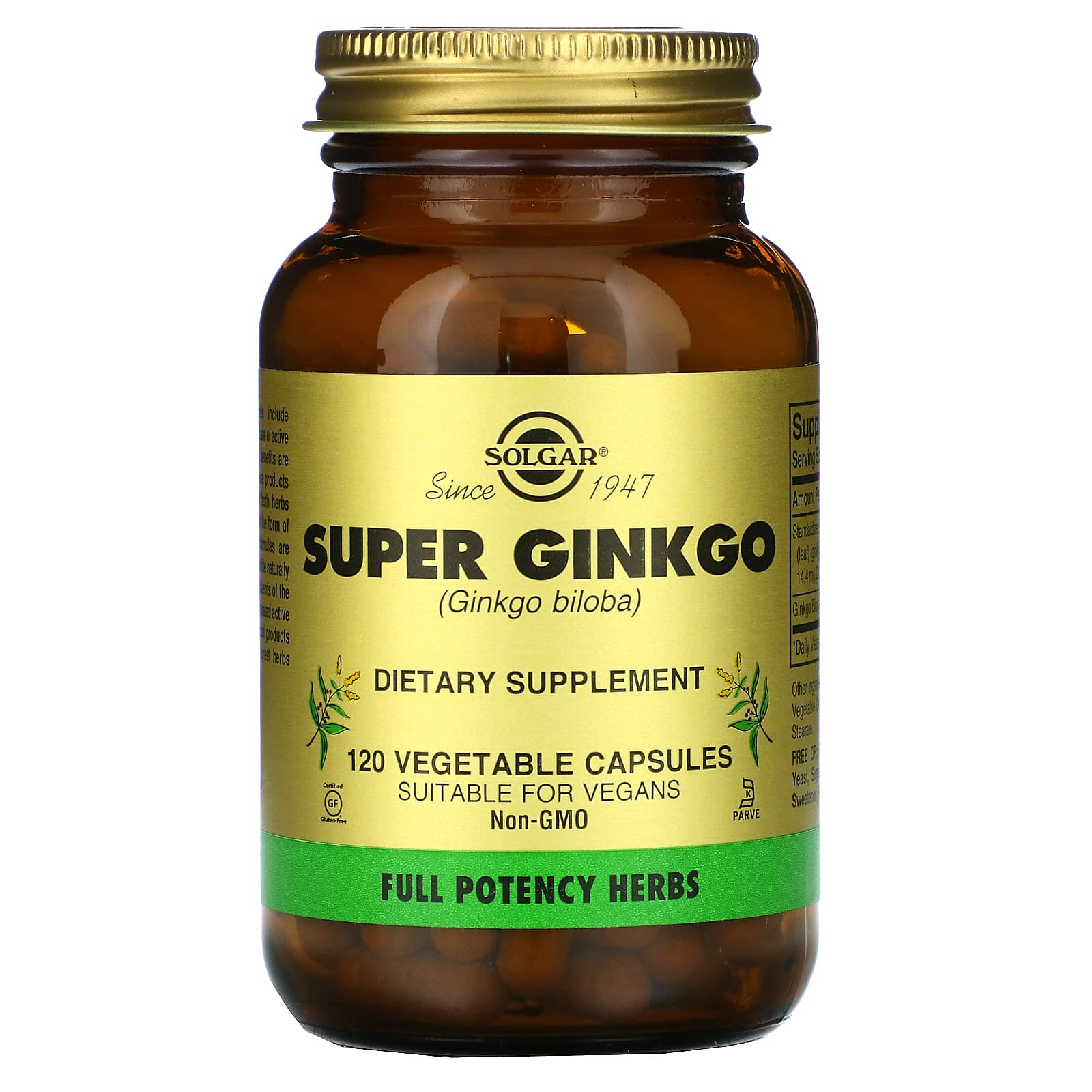 Solgar, Super Ginkgo 60 mg, 100 Vegetable Capsules UPC 033984039155 | HiLife Vitamins