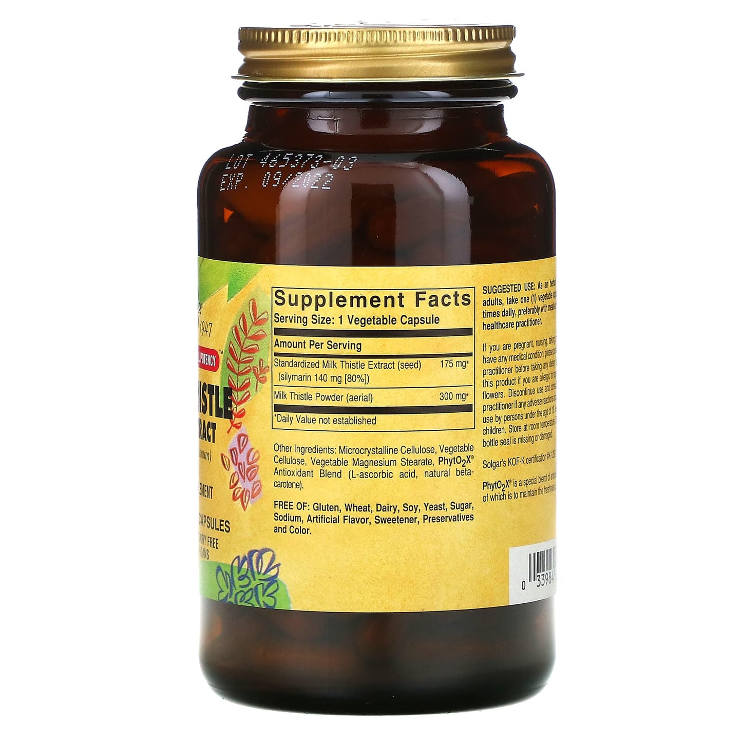 Solgar, Sfp Milk Thistle Vegicaps, 150 Vegetable Capsules UPC 033984041219 | HiLife Vitamins