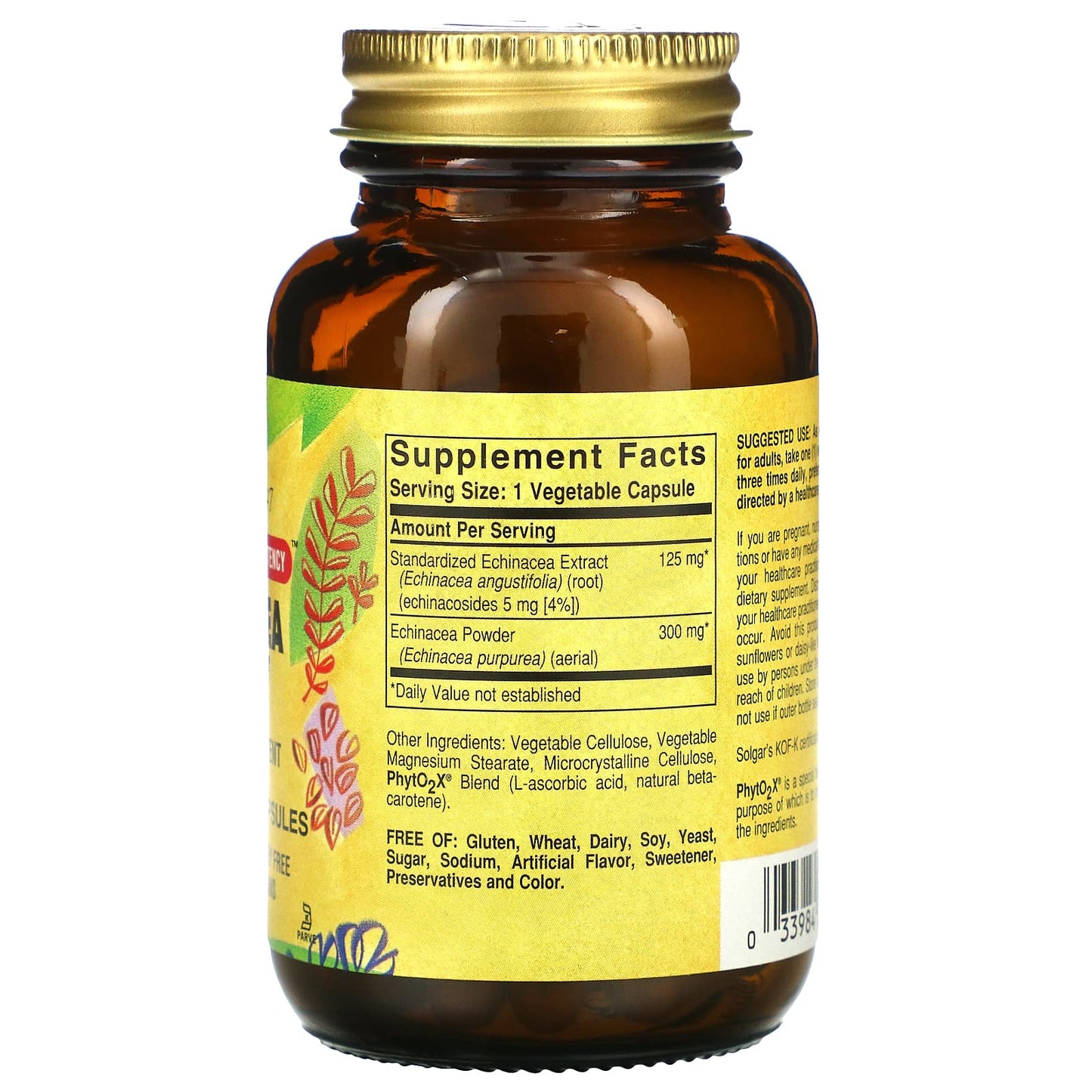 Solgar, Echinacea Herb Extract, 60 Vegetable Capsules UPC 033984041226 | HiLife Vitamins