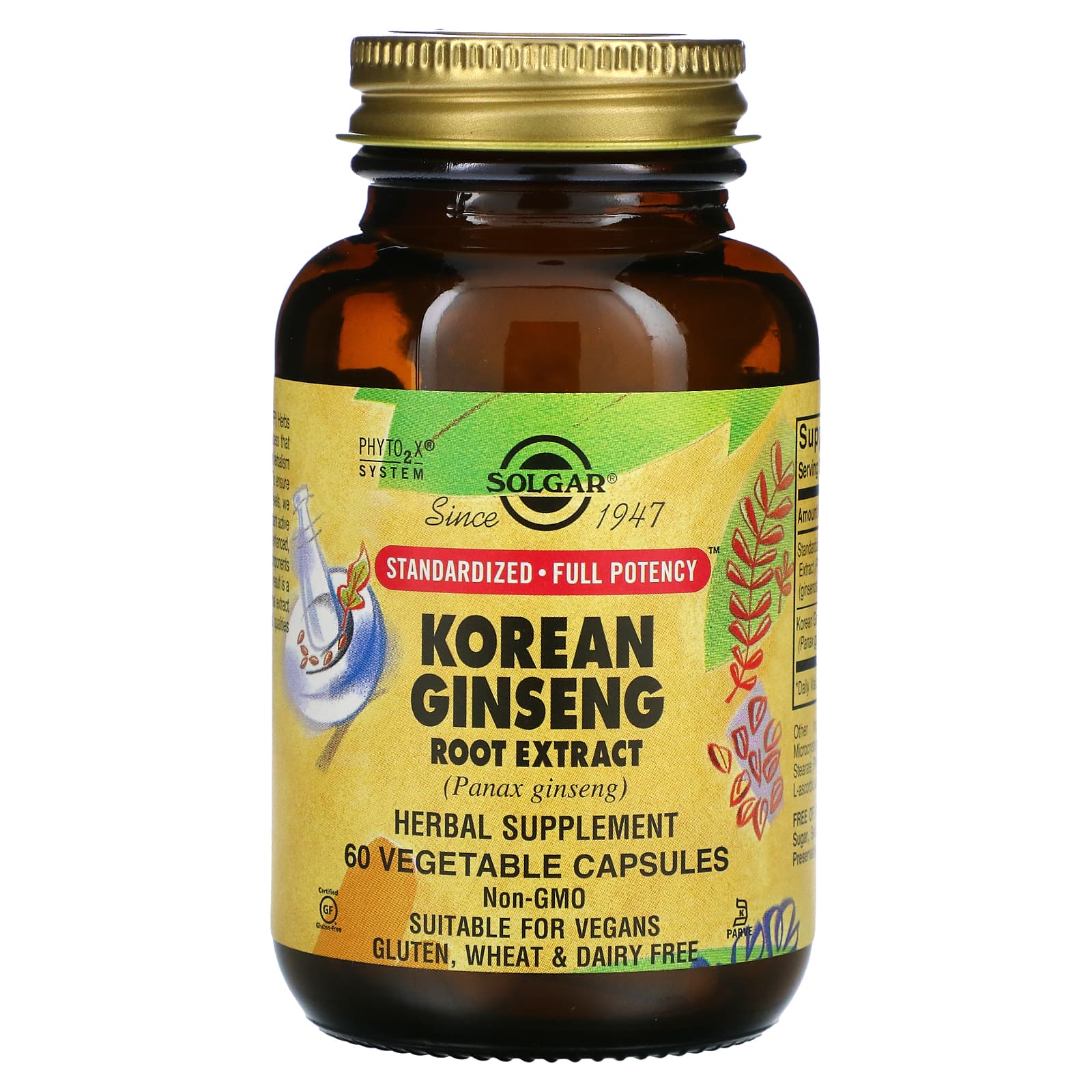 Solgar, Korean Ginseng Root Extract, 60 Vegetable Capsules UPC 033984041387 | HiLife Vitamins