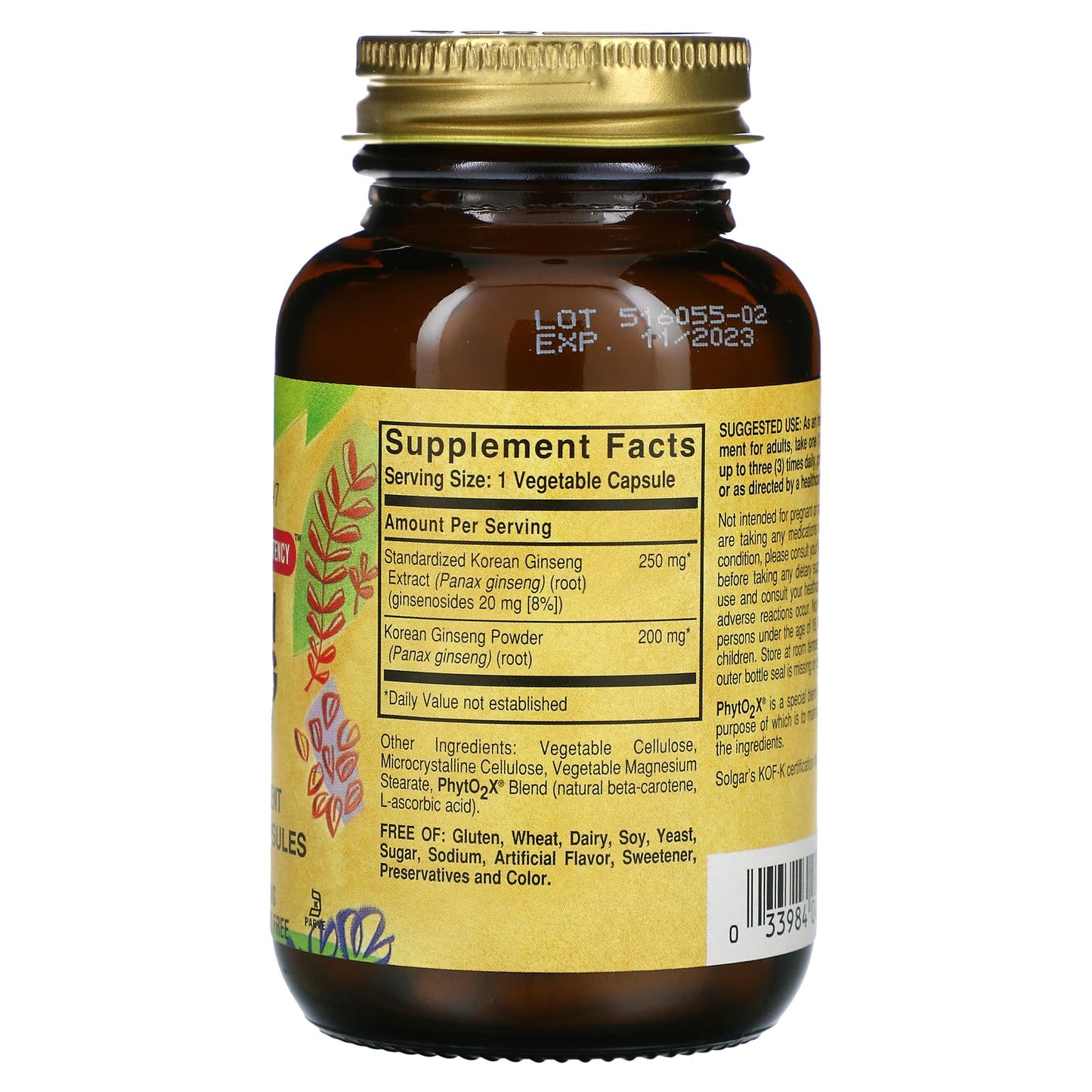 Solgar, Korean Ginseng Root Extract, 60 Vegetable Capsules UPC 033984041387 | HiLife Vitamins
