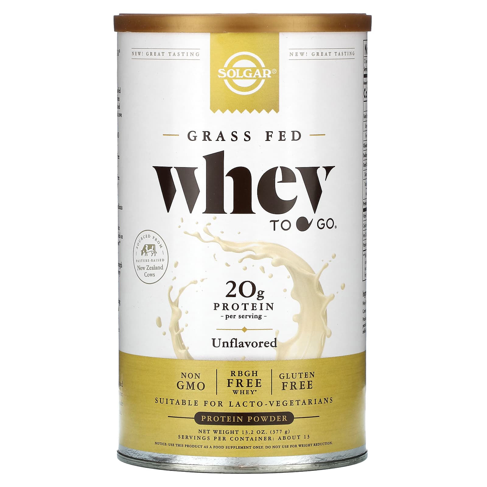Solgar, Grass-Fed Whey To Go Protein Powder* Unflavored, 13.2 oz UPC 033984300934 | HiLife Vitamins
