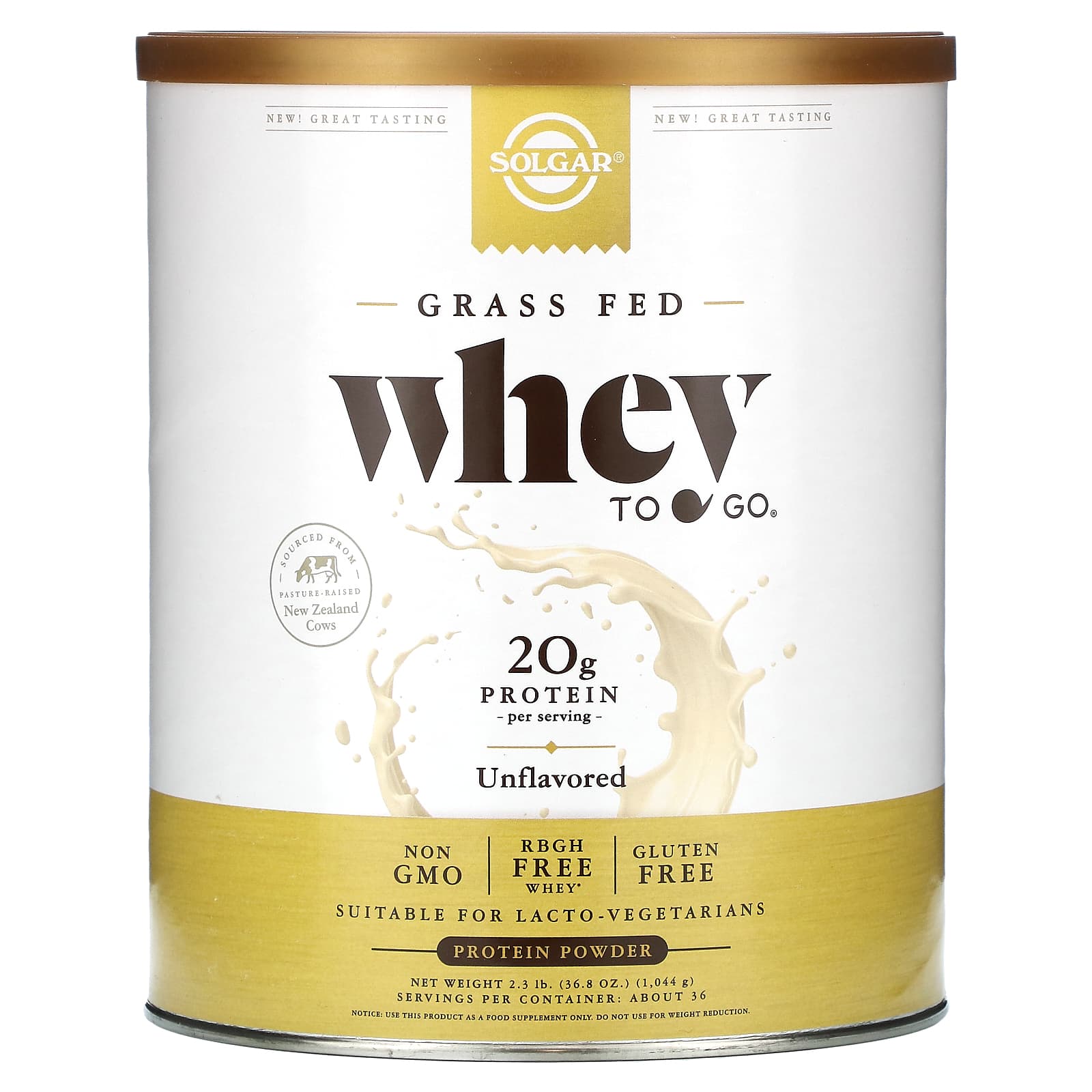 Solgar, Grass-Fed Whey To Go Protein Powder* Unflavored, 36.8 oz UPC 033984300941 | HiLife Vitamins