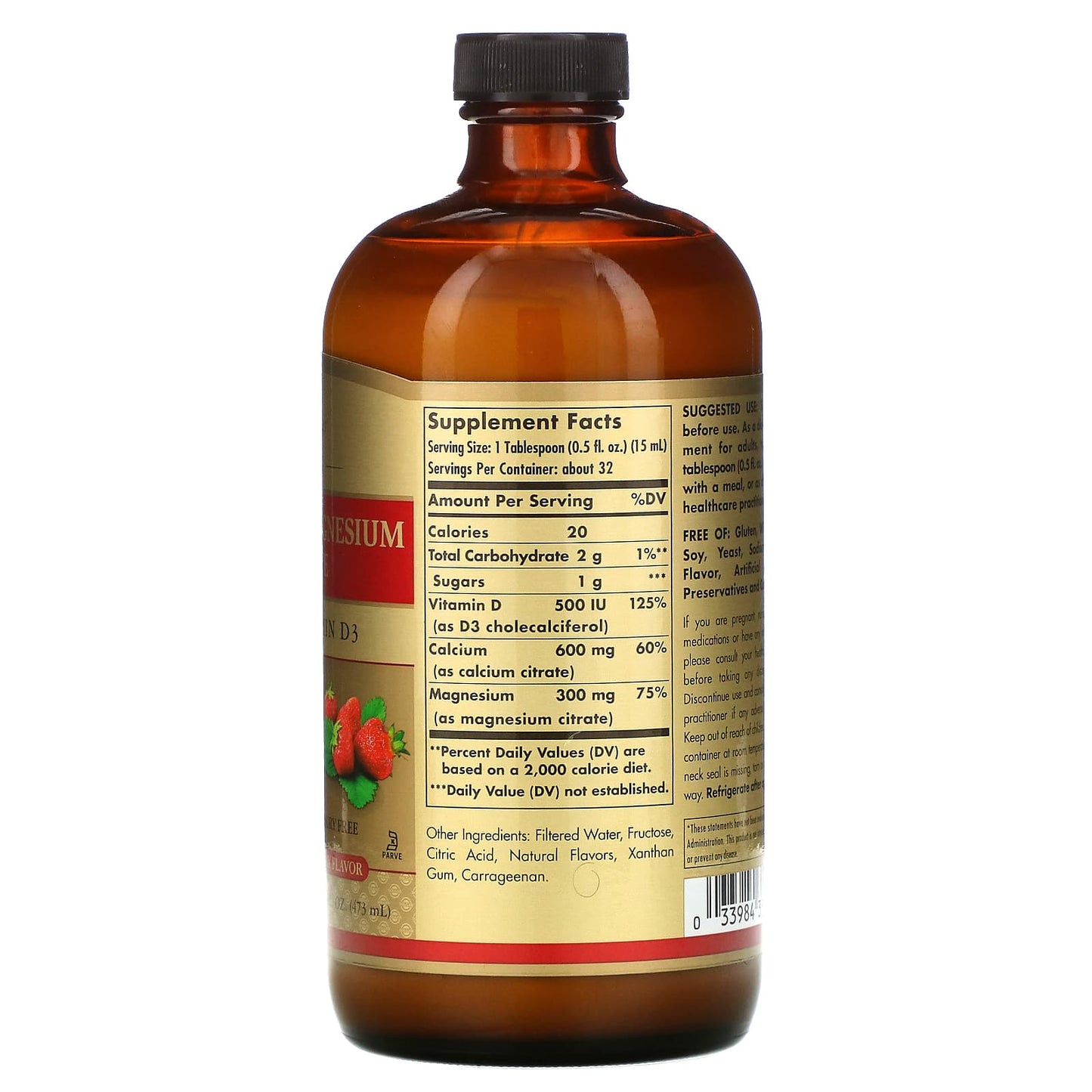 Solgar, Calcium Magnesium Citrate With Liquid D3 Natural Strawberry Flavor, 16 Oz UPC 033984358331 | HiLife Vitamins