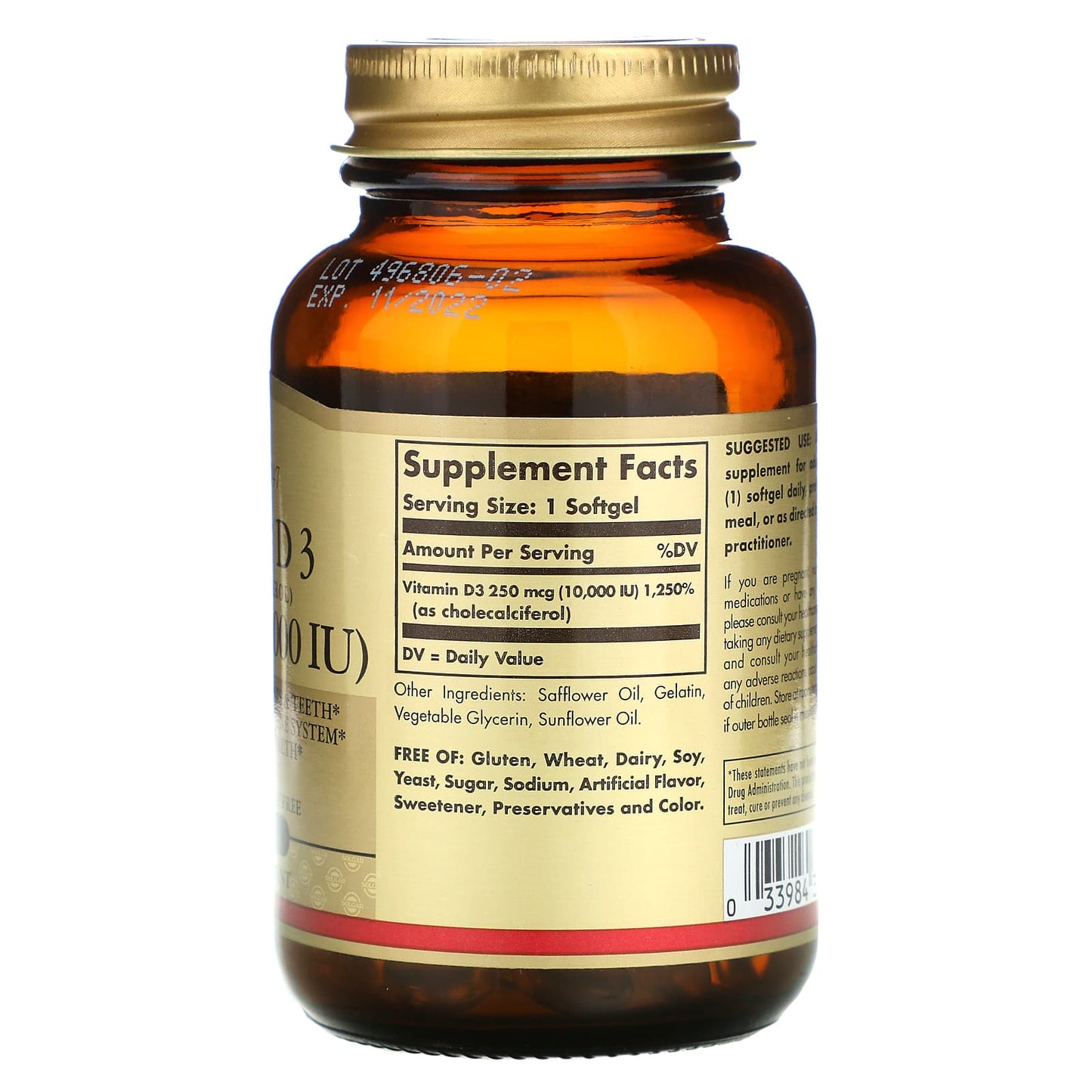 Solgar, D3 10,000 IU, 120 Softgels UPC 033984358720 | HiLife Vitamins
